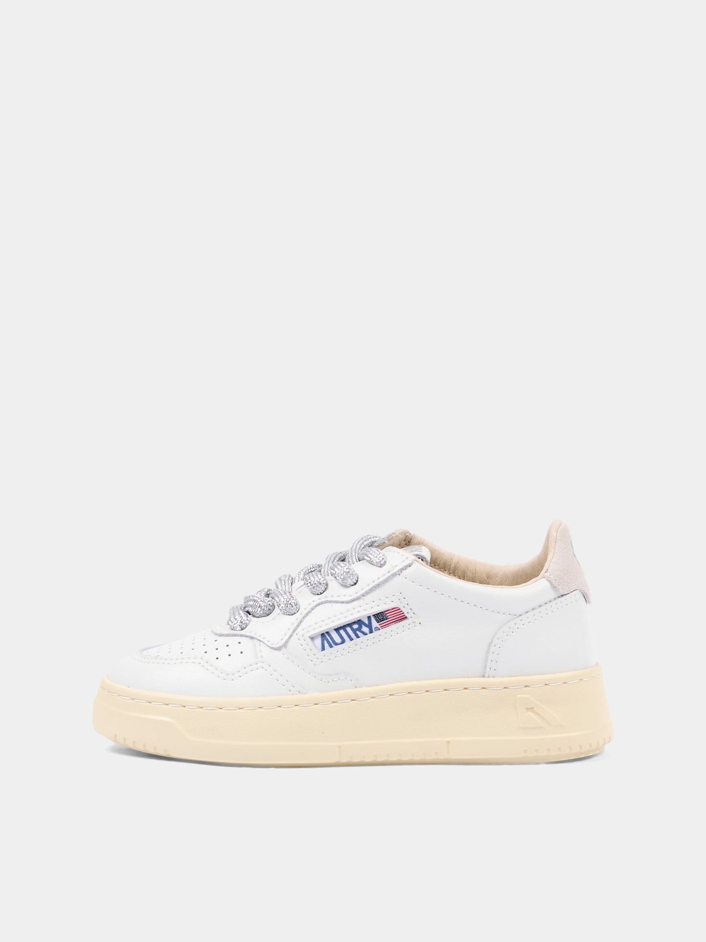 Sneakers bianche per bambini con lacci argento,Autry,KULK WF01