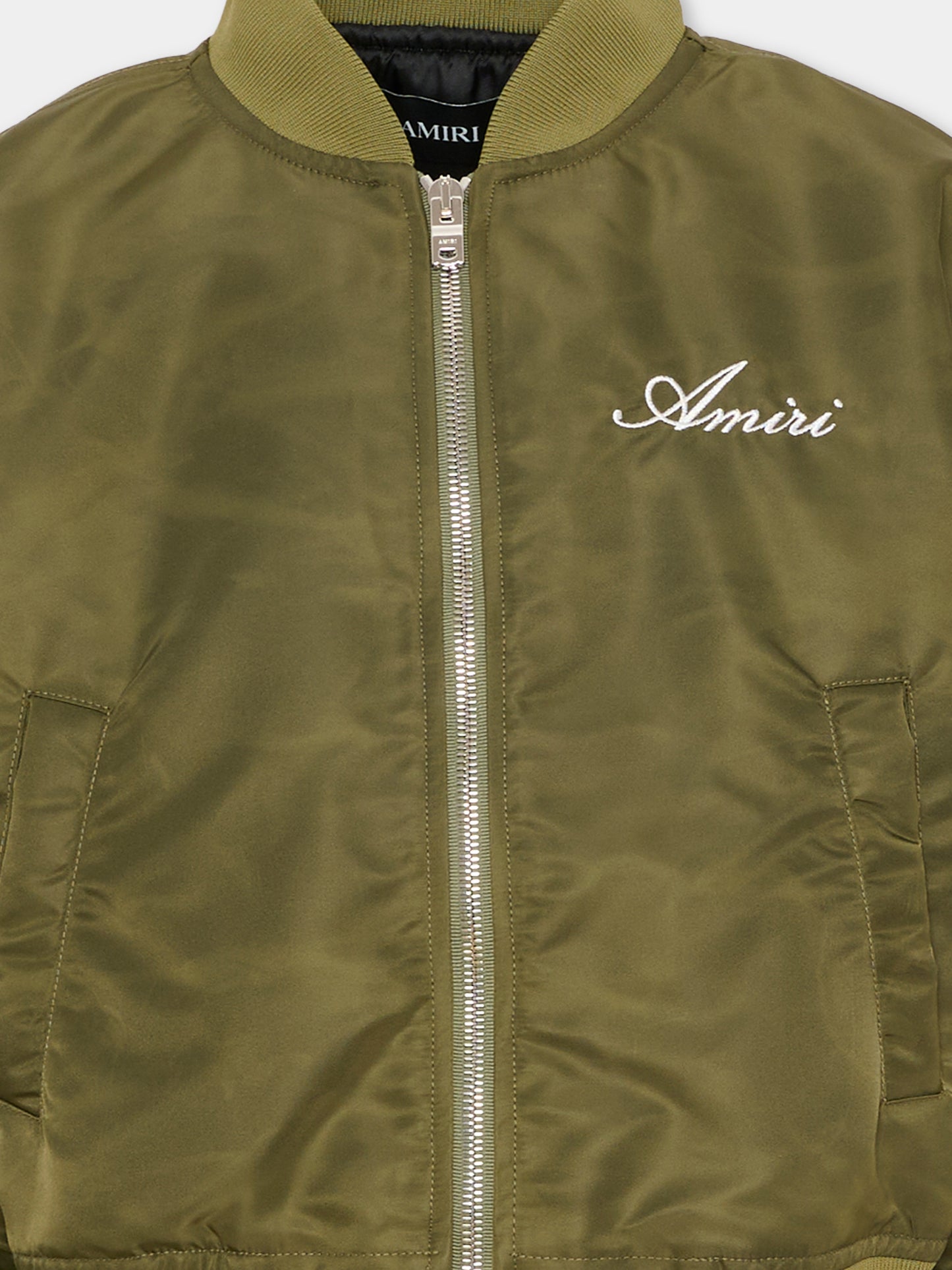 Bomber verde per bambini con ricamo,Amiri,ACOUJA1002 DARK SAGE