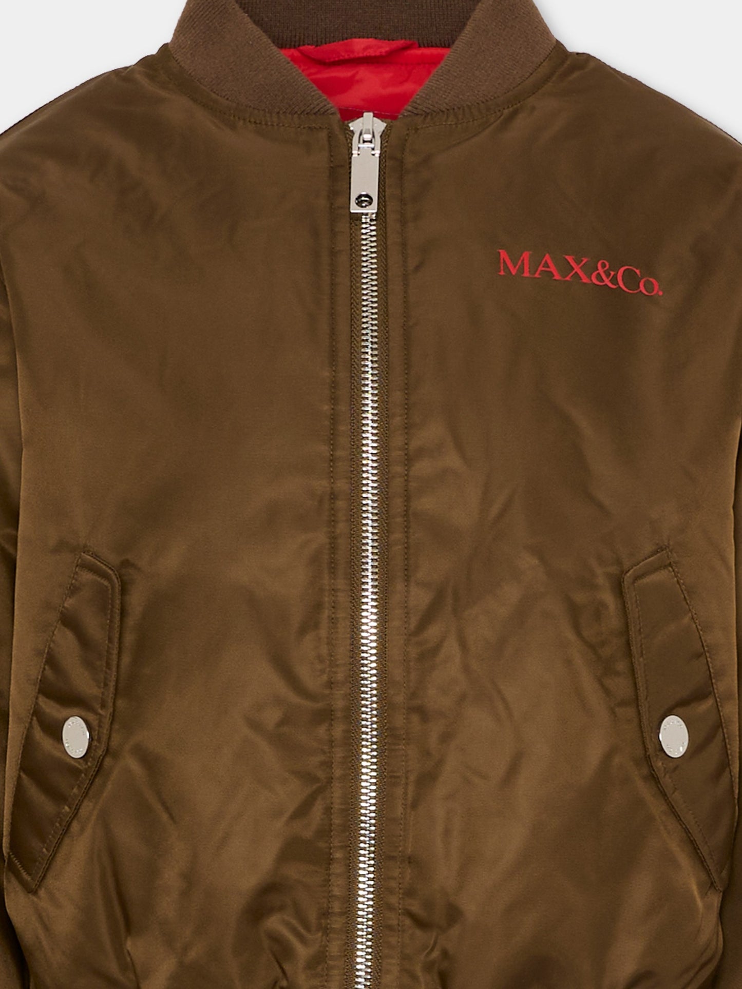Bomber marrone per bambina con logo,Max&co,MX0280 MX01J MX752