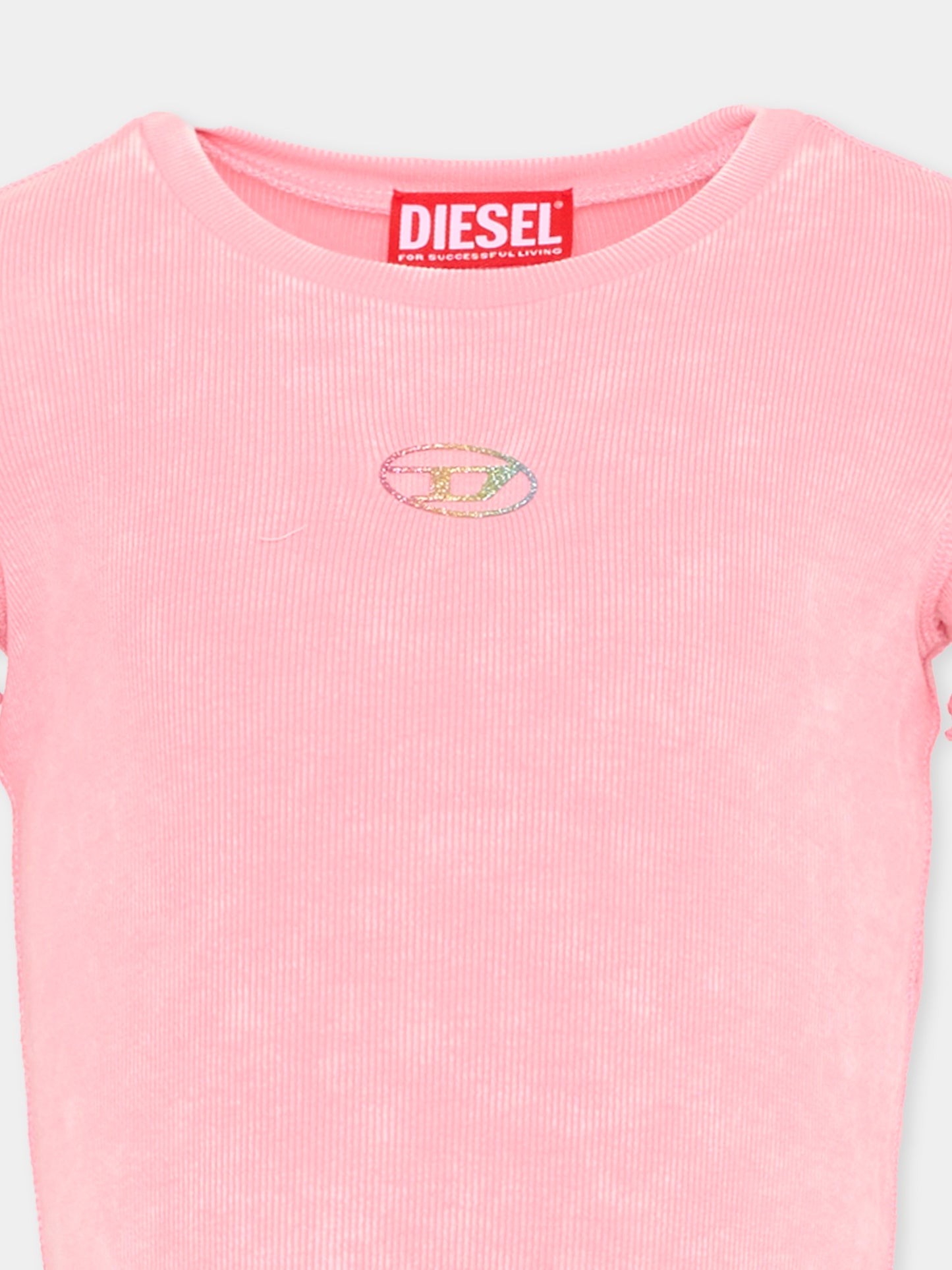 T-Shirt rosa per bambina con logo,Diesel,J02579 KYA0E K333