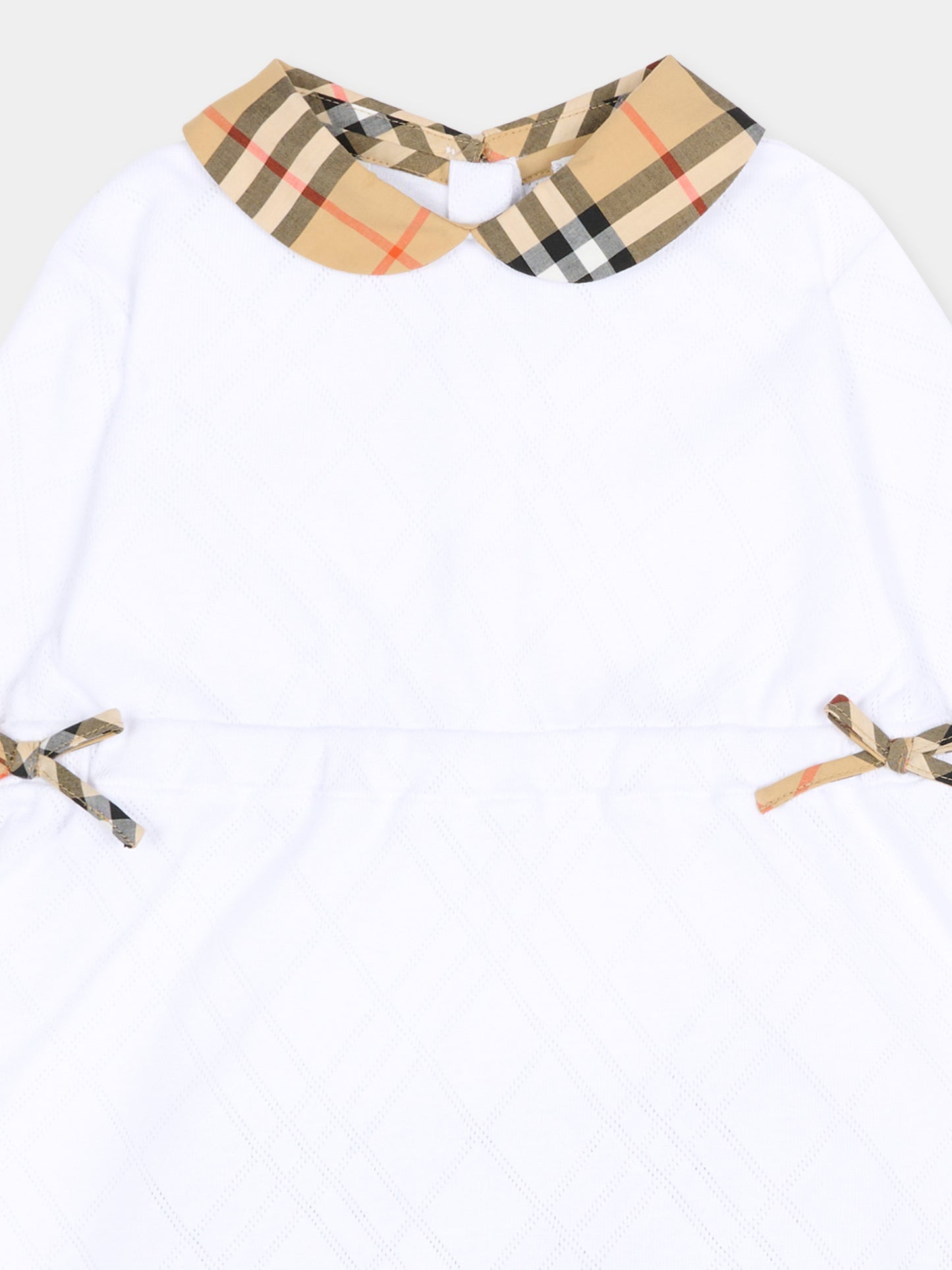 Vestito bianco per neonata con check vintage,Burberry Kids,8117493 A1464