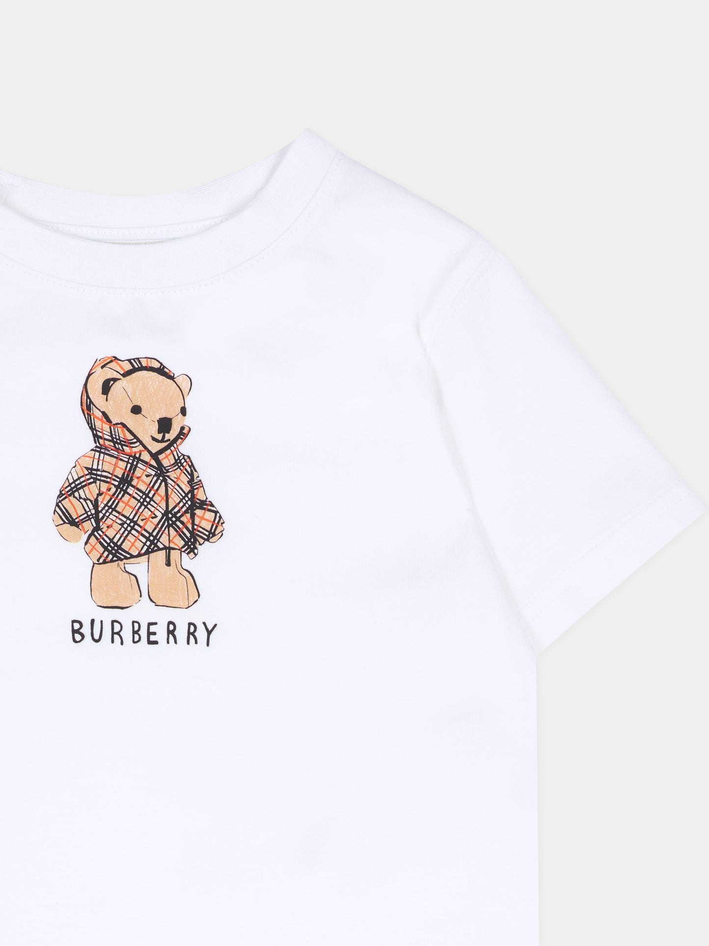 T-shirt bianca per neonati con orsetto Thomas,Burberry Kids,8121198 A1464