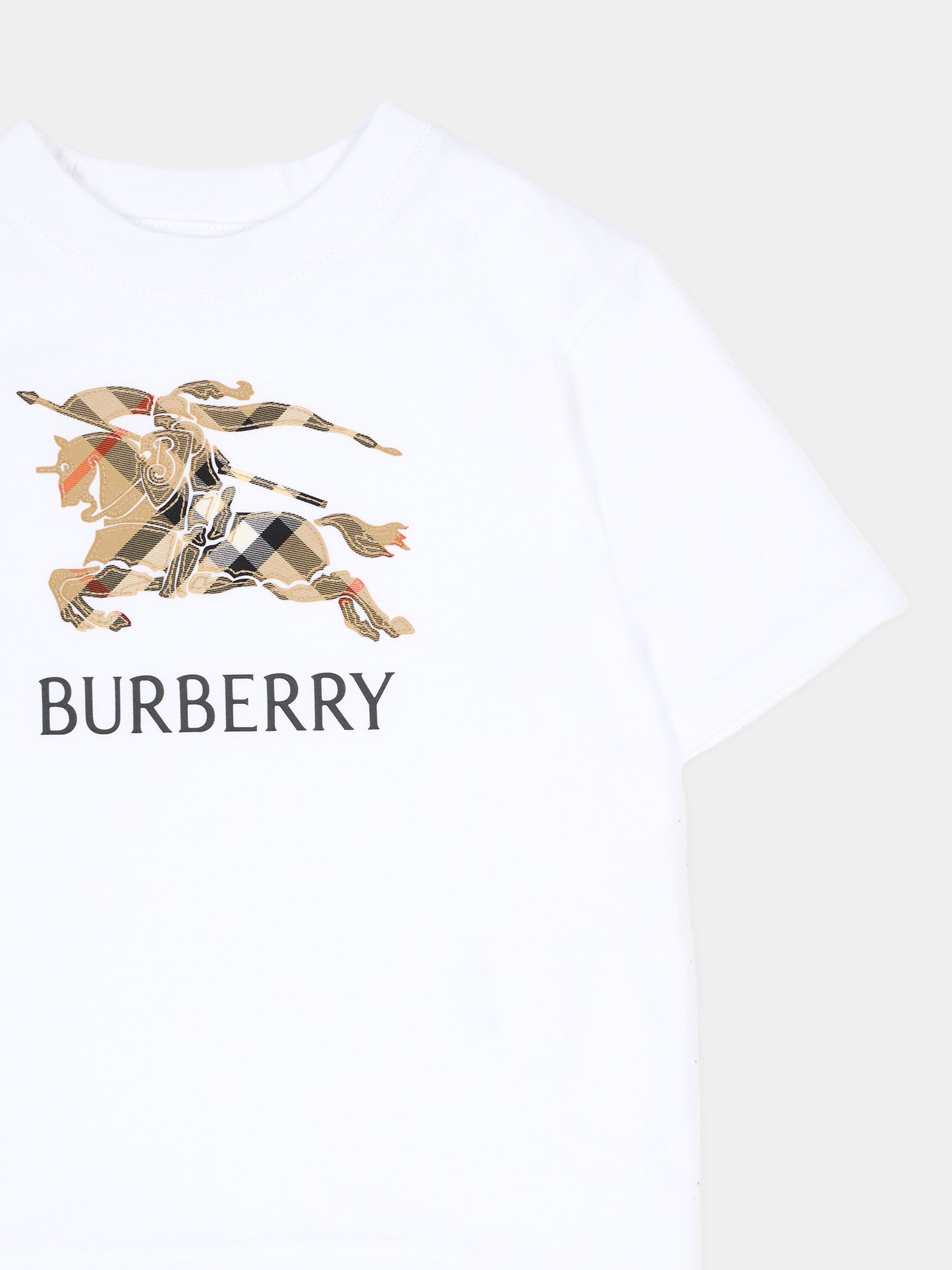T-shirt bianca per neonati con cavaliere equetre,Burberry Kids,8121205 A1464