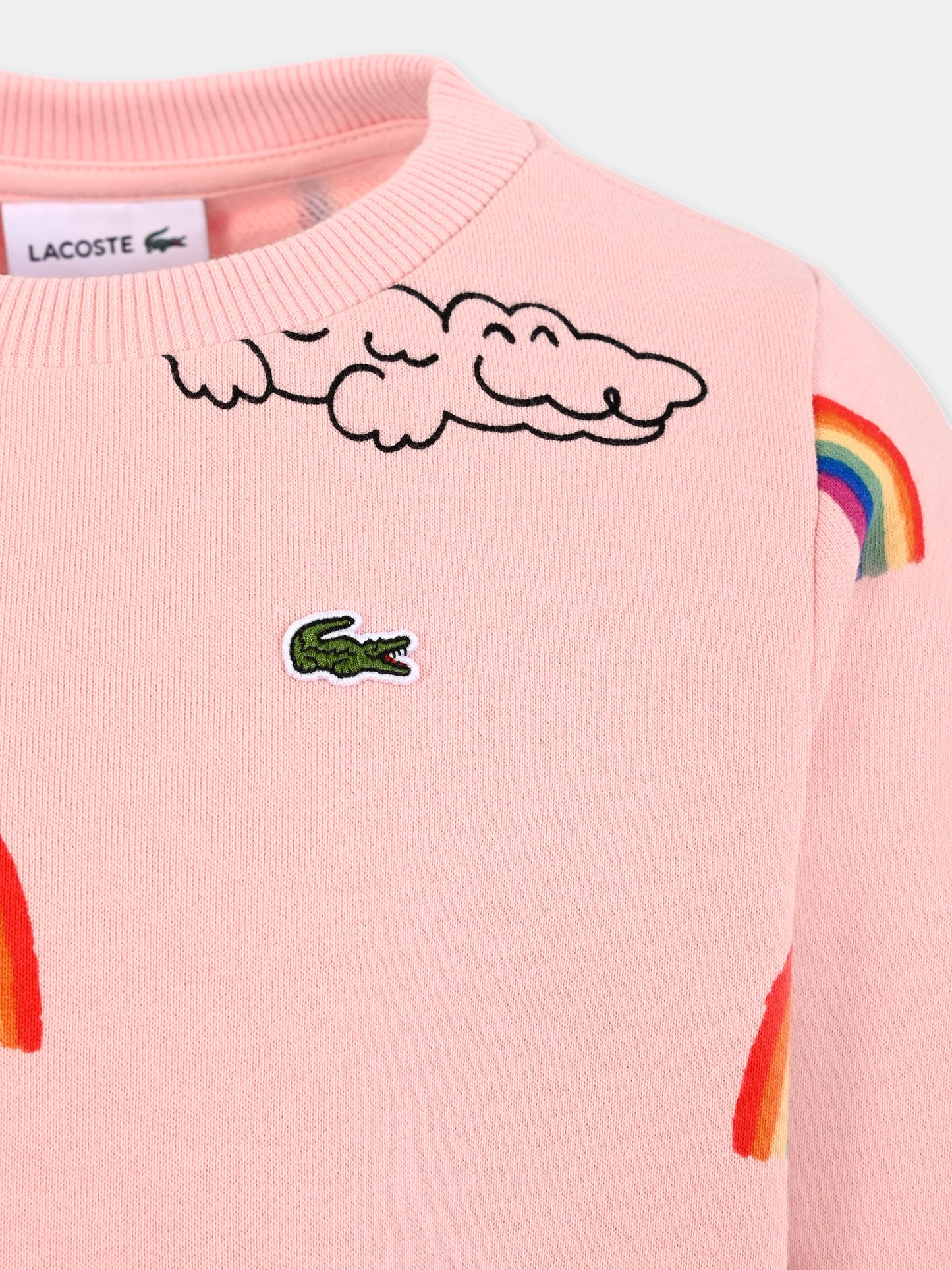 Felpa rosa per bambina con arcobaleno all over,Lacoste,SJ8433 WIR