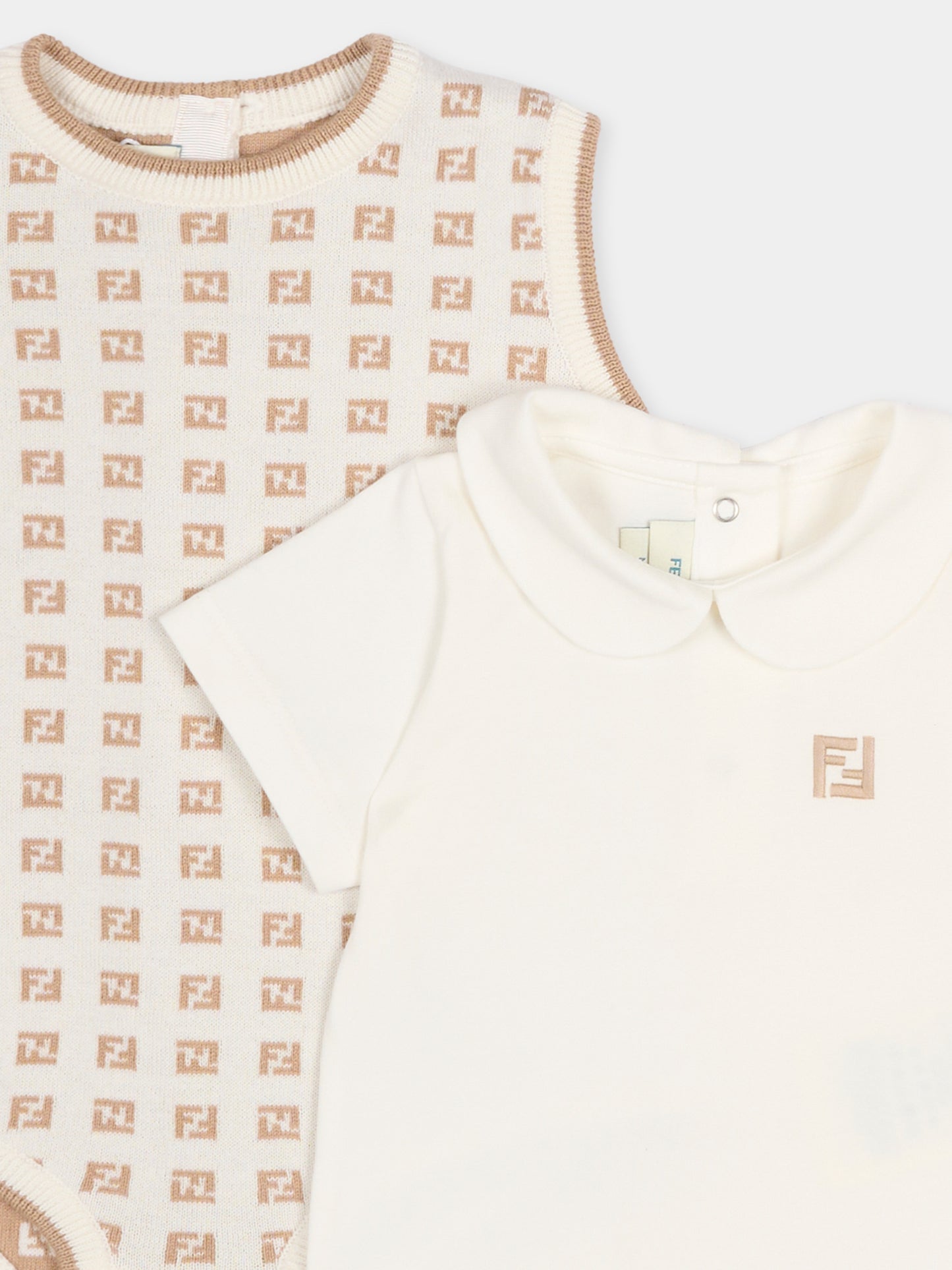Set body avorio per neonati con FF,Fendi Kids,BUG210 AYMY F1PCP