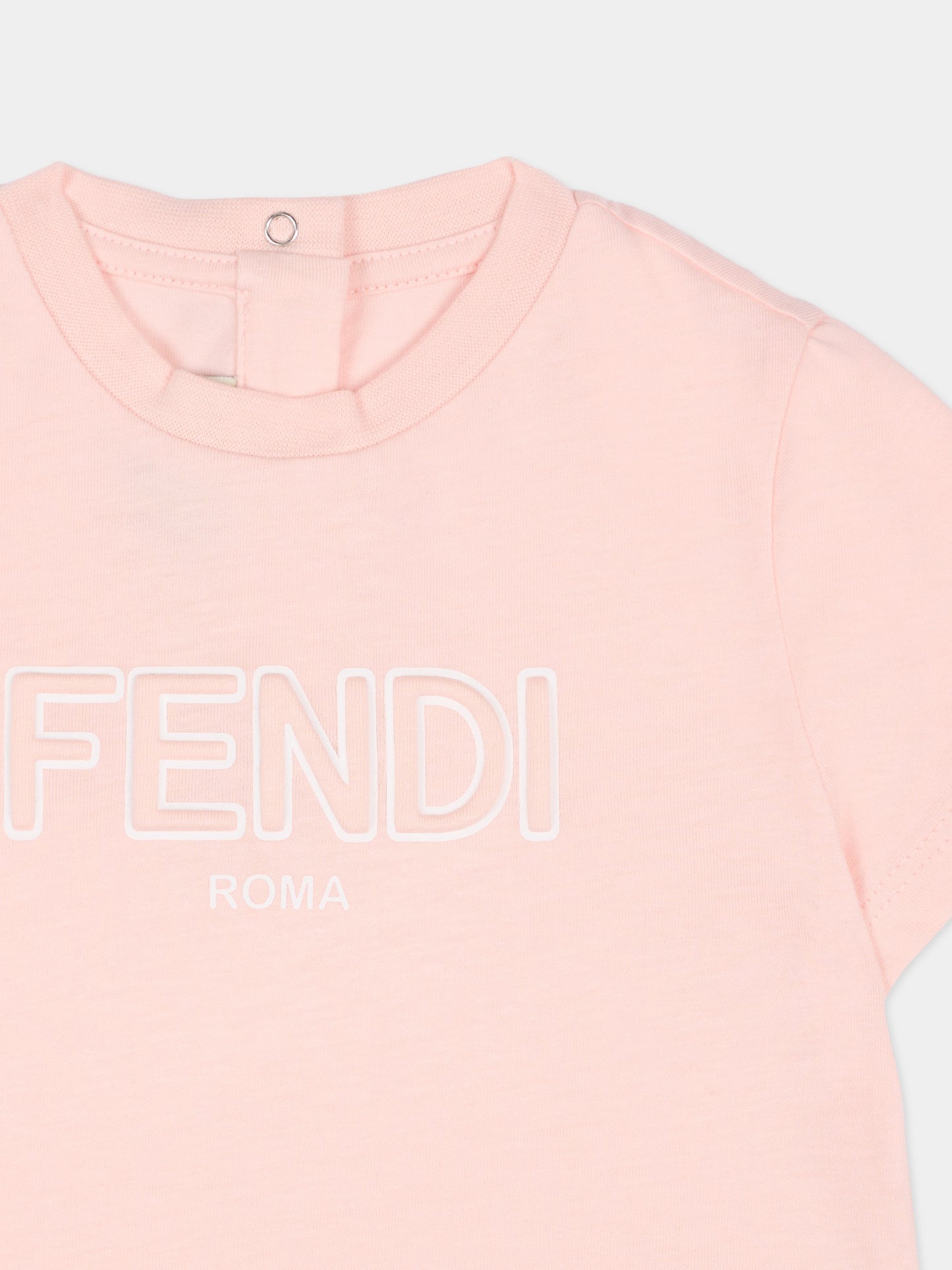 T-shirt rosa per neonata con logo,Fendi Kids,BUI110 7AJ F1UL9