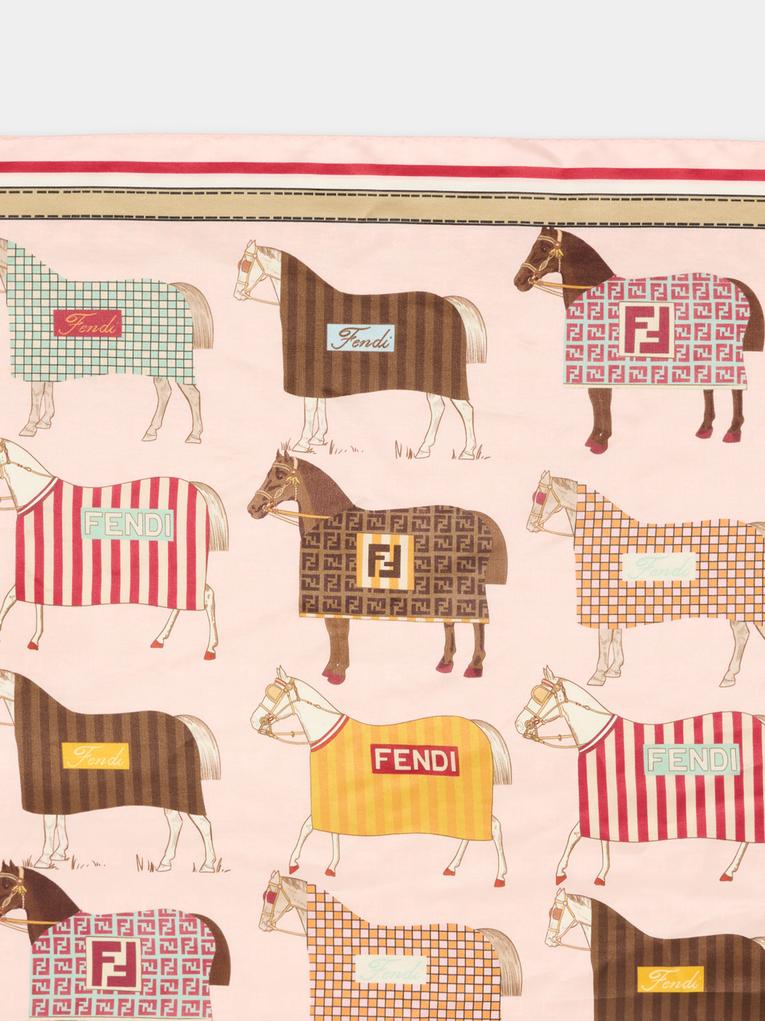 Foulard multicolor per bambina con stampa equestre,Fendi Kids,JFQ044 AWF8 F1VHK