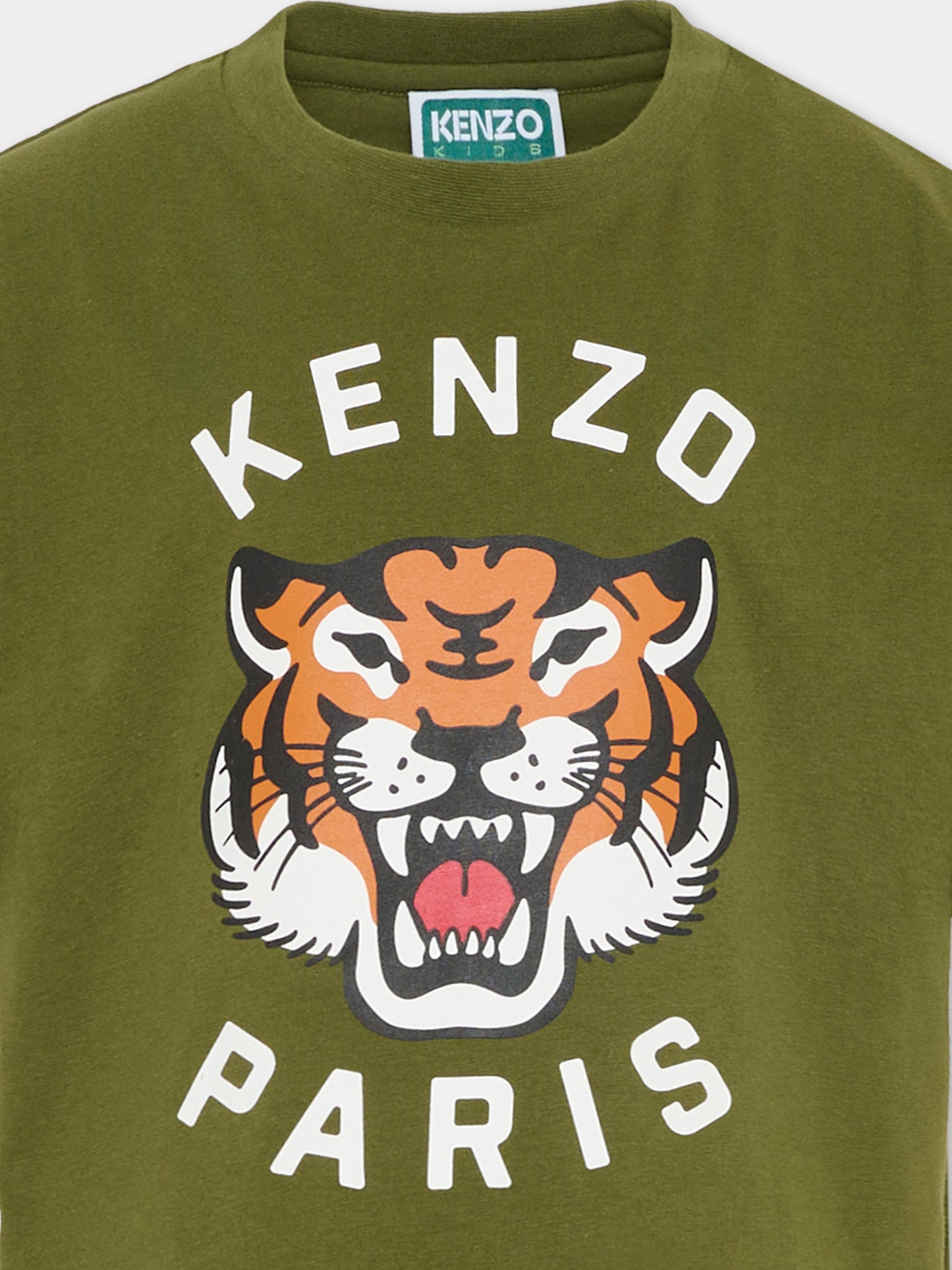 T-shirt verde per bambini con Lucky Tiger,Kenzo Kids,K61676 64B