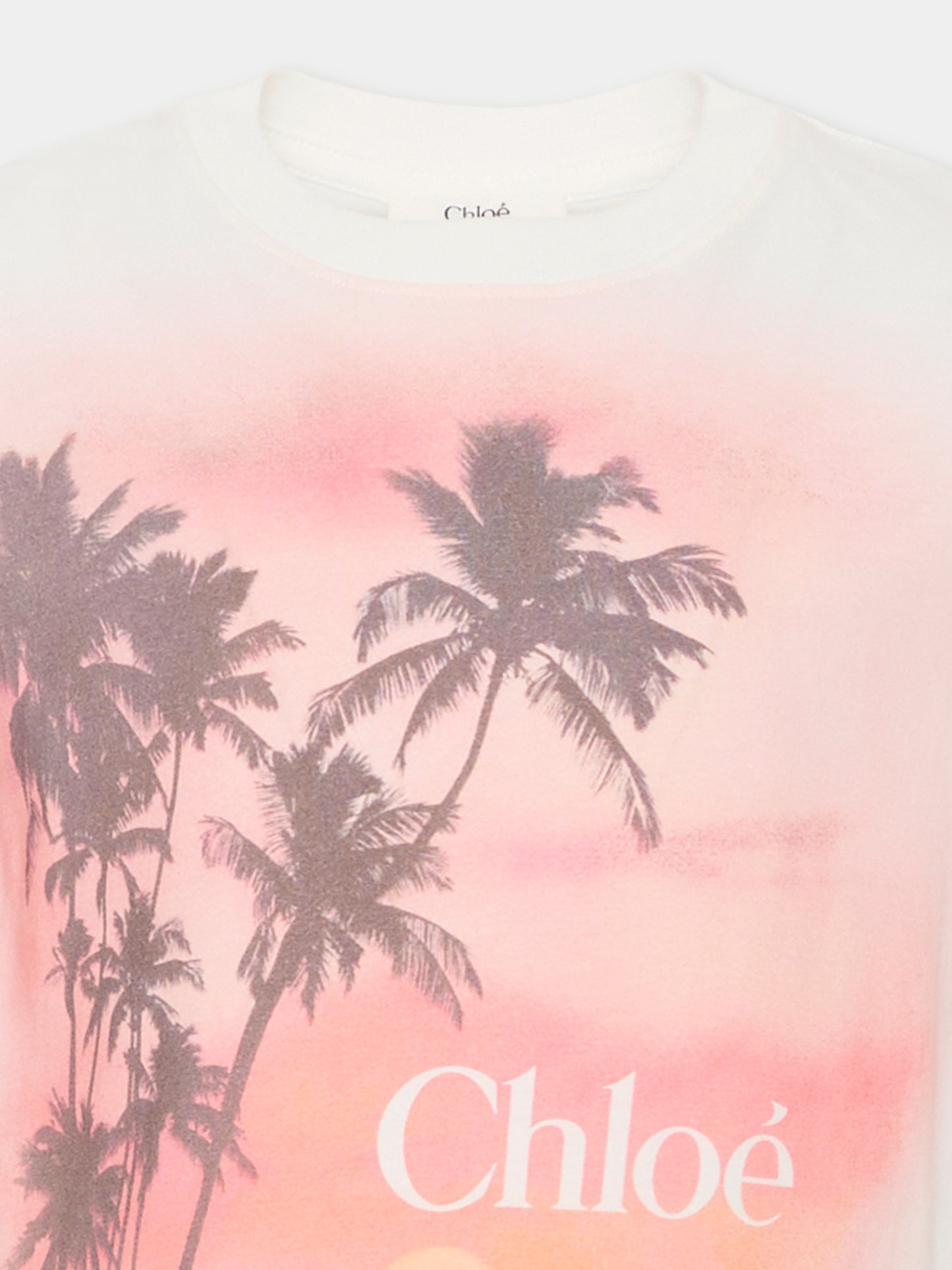 T-shirt avorio per bambina con palme,Chloé Kids,C20855 46J