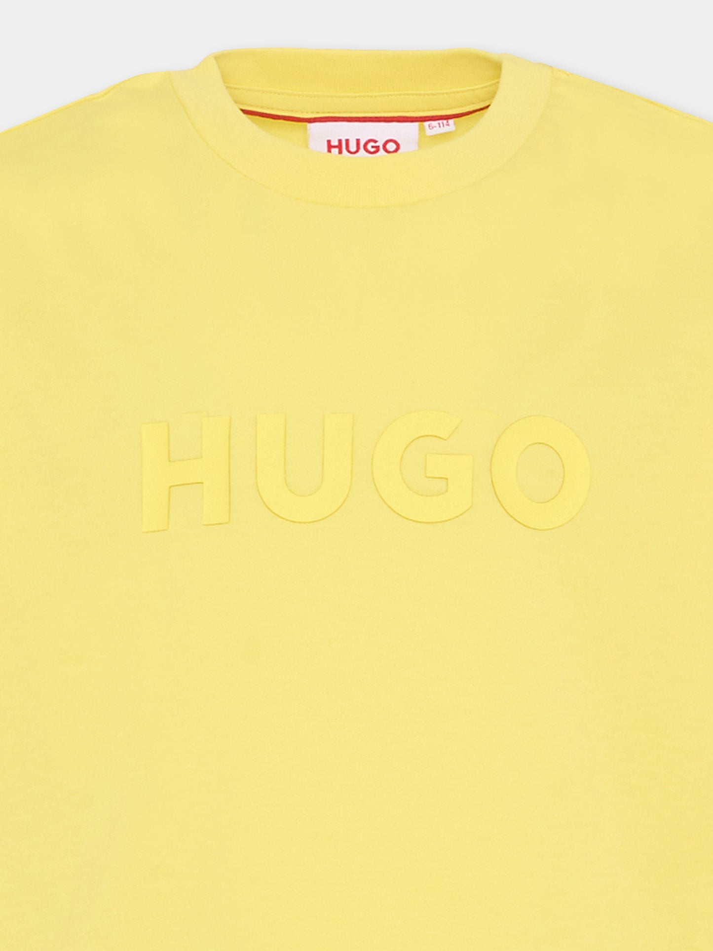 T-shirt gialla per bambino con logo,Hugo,G01014 544