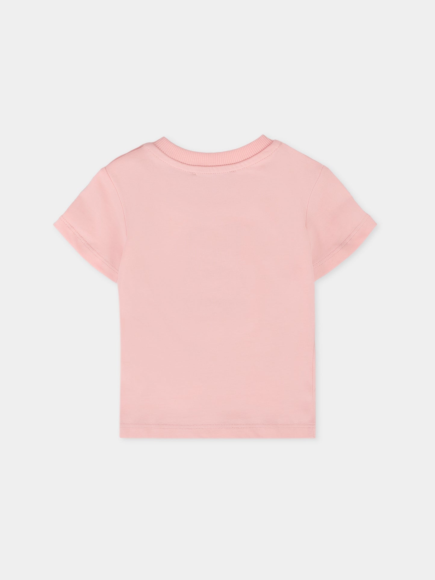 T-shirt rosa per neonata con Teddy Bear ricamato,Moschino Kids,MPM047 LAA23 50209