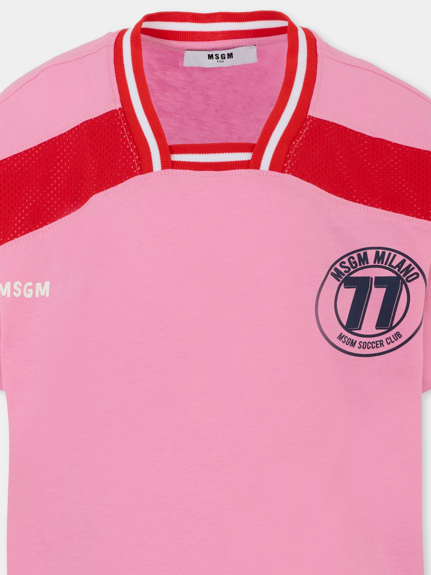 T-shirt rosa per bambina con logo e strass,Msgm Kids,S5MSJGTH252 MS003