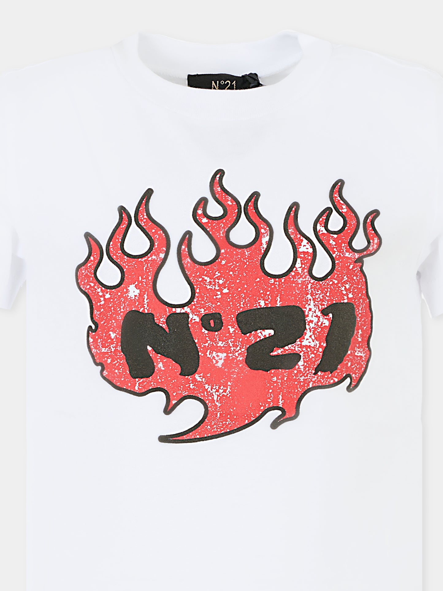 T-shirt bianca per bambino con fiamme,N°21 Kids,N2103M N0080 0N100