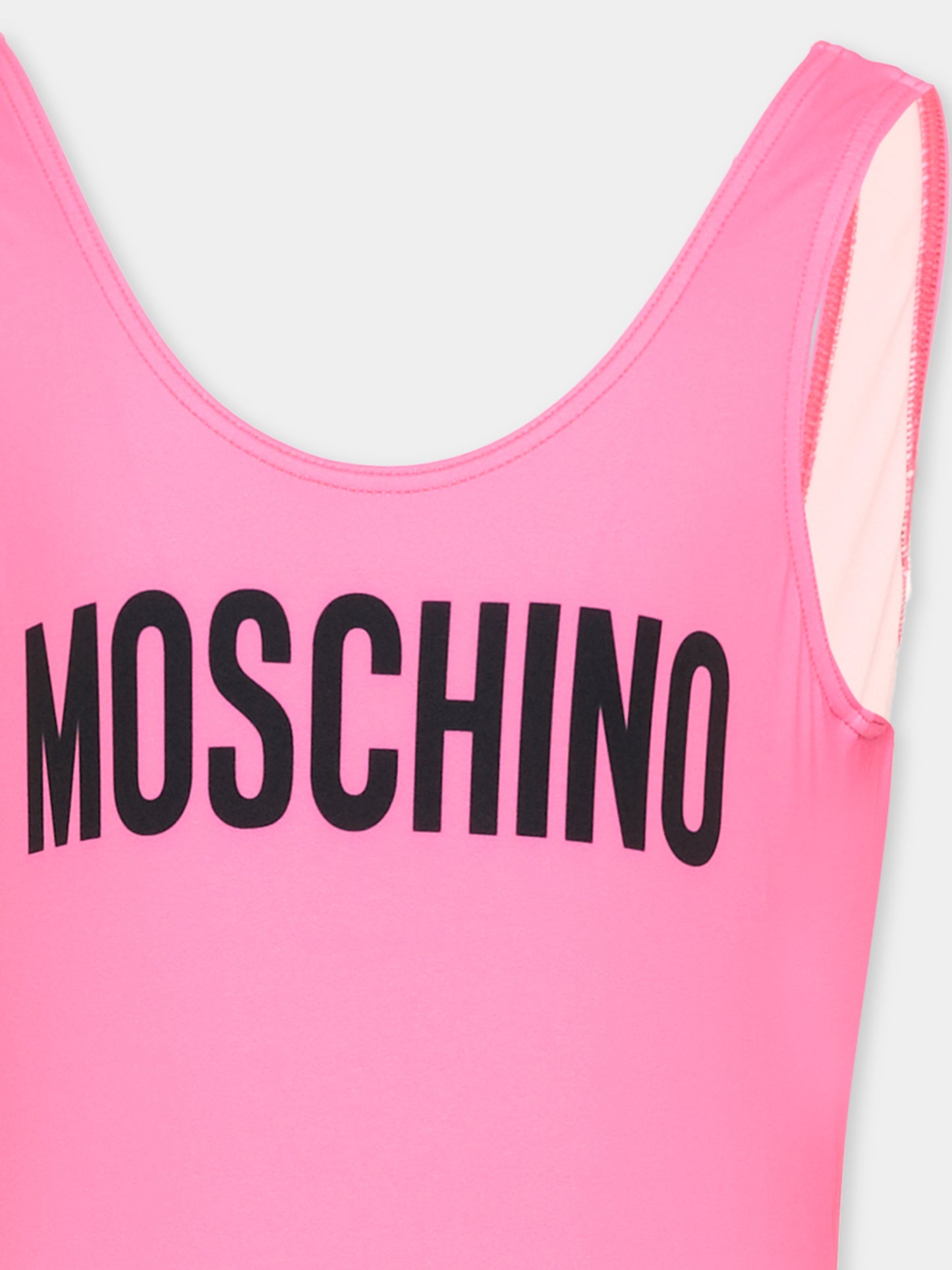 Costume intero fucsia per bambina con logo,Moschino Kids,HDL016 LKA11 50533