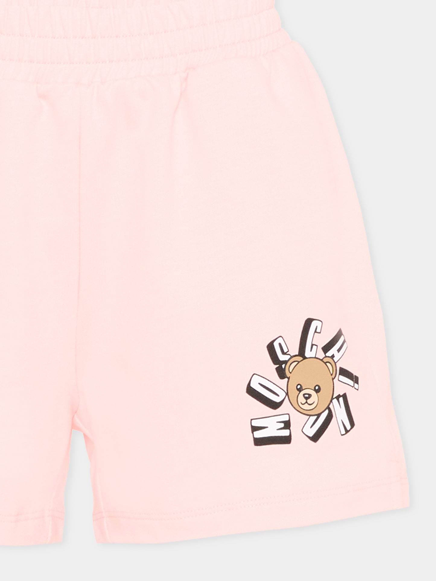 Shorts sportivi rosa per bambina con Teddy Bear,Moschino Kids,HDQ025 LCA19 50209