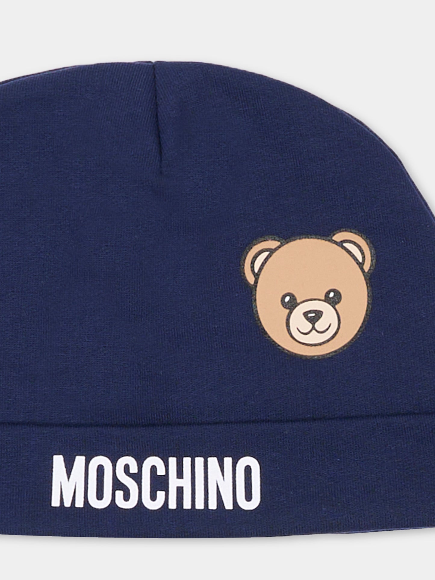 Cappello blu per neonati con Teddy Bear,Moschino Kids,MUX05U LCA19 40016