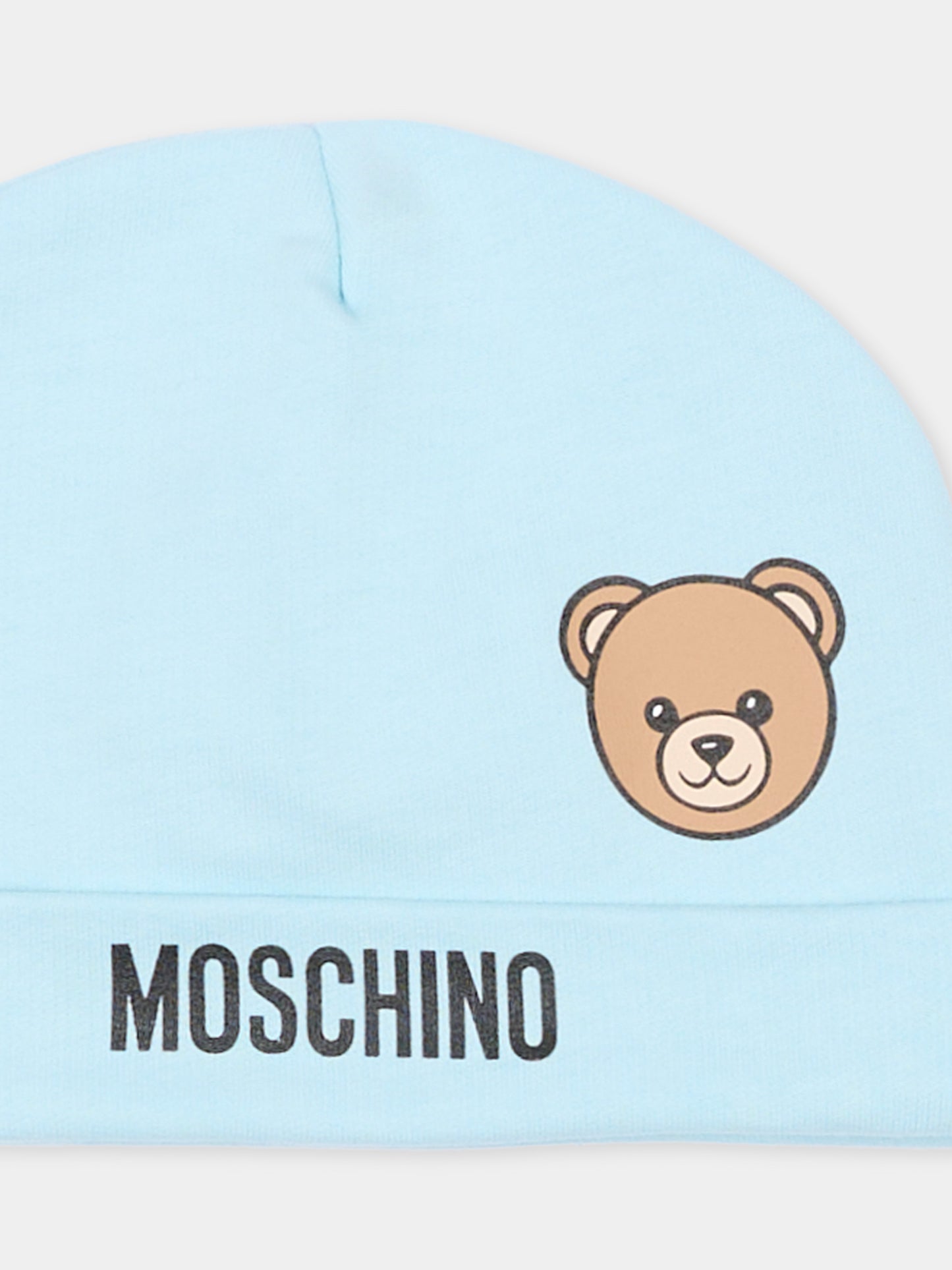 Cappello celeste per neonato con Teddy Bear,Moschino Kids,MUX05U LCA19 40304