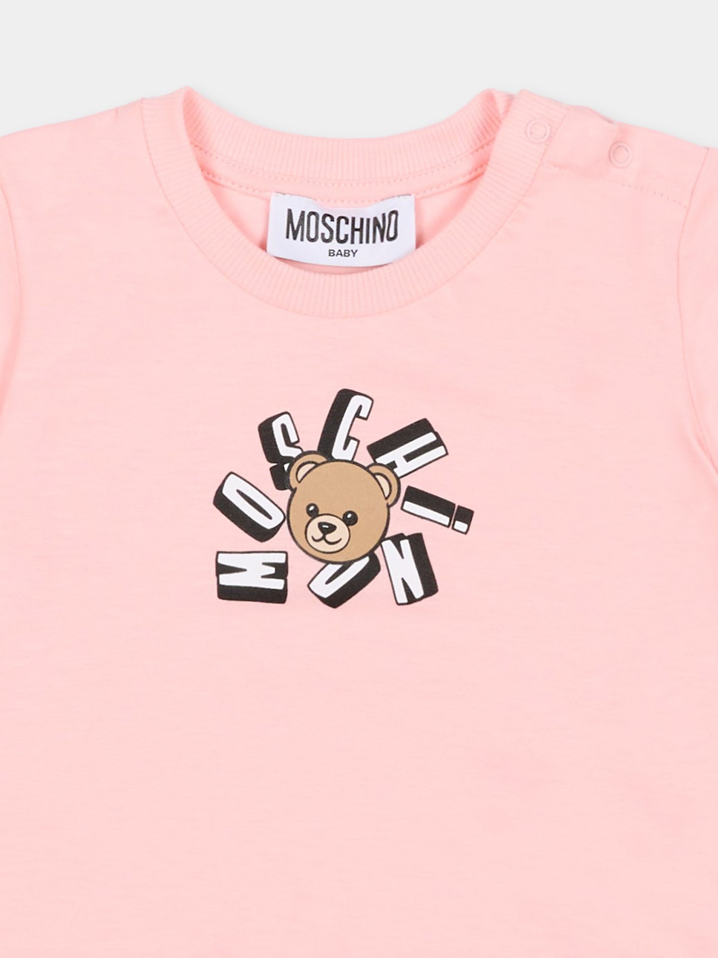 T-shirt rosa per neonata con Teddy Bear,Moschino Kids,MXM047 LAA02 50209