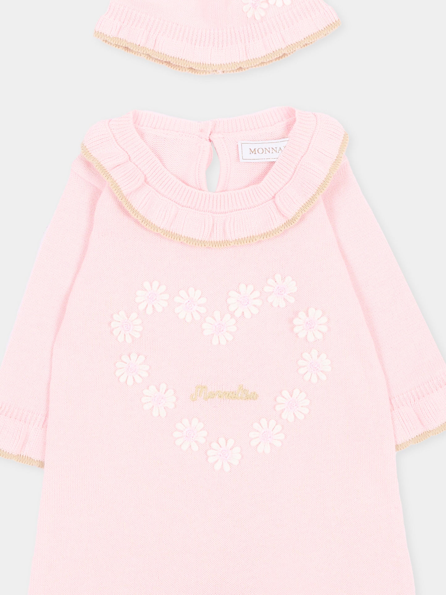 Set tutina rosa per neonata con fiori,Monnalisa,35G513 - 7040 - 0090