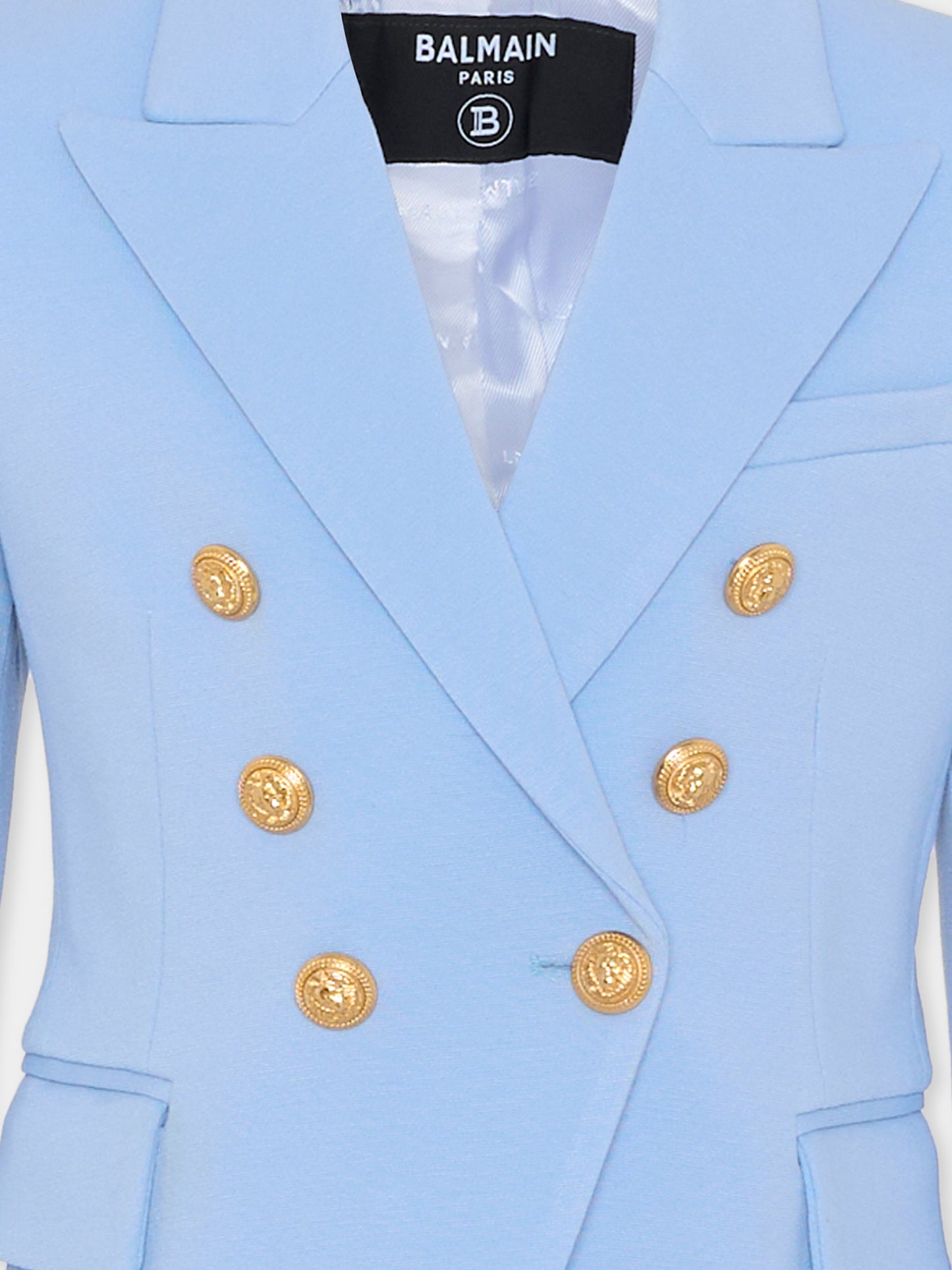 Giacca celeste per bambina con bottoni oro,Balmain Kids,BY2A64-J0371 652