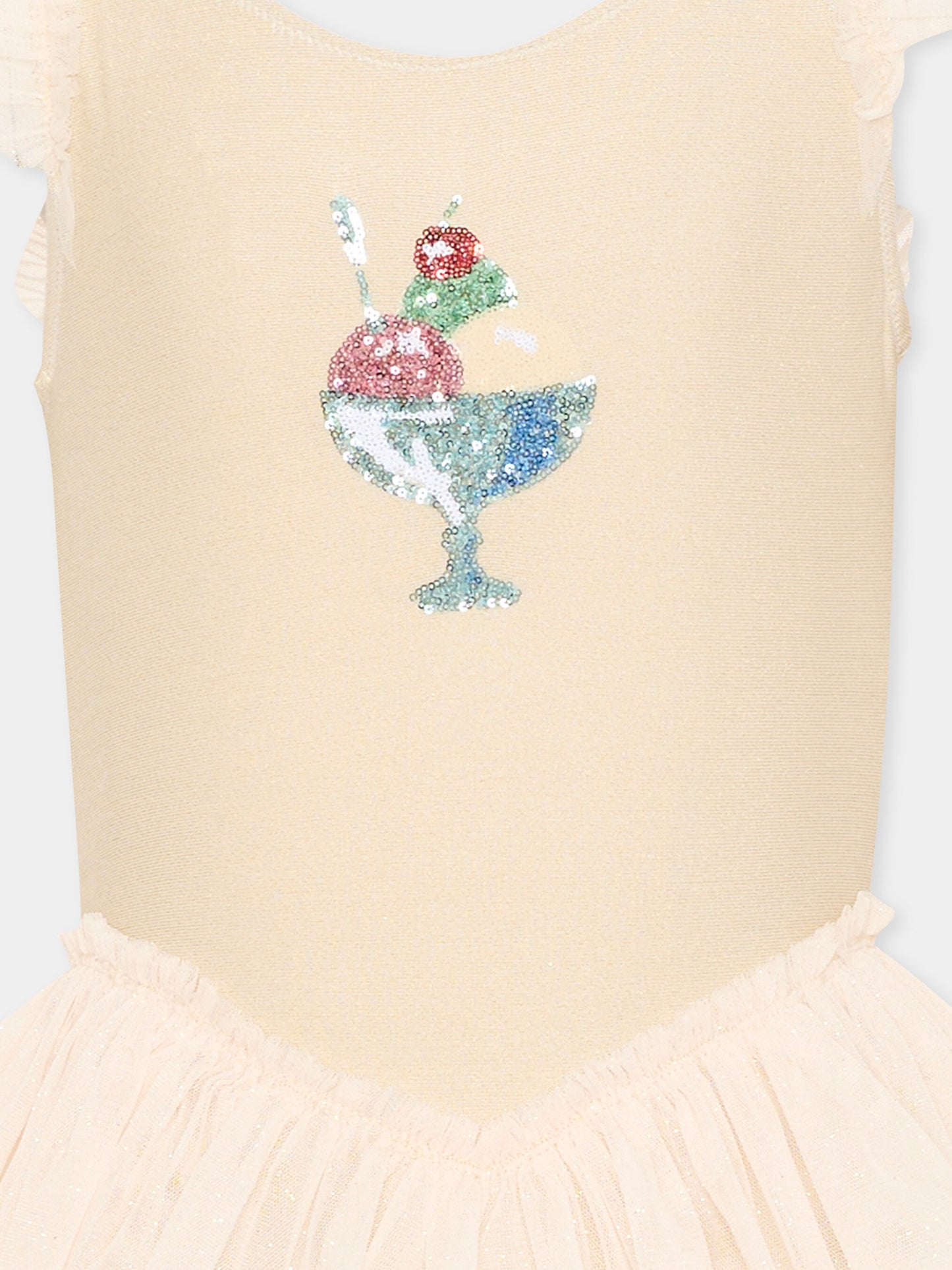 Costume intero beige con tulle per bambina,Konges Sløjd,KS104633 ROSEWATER