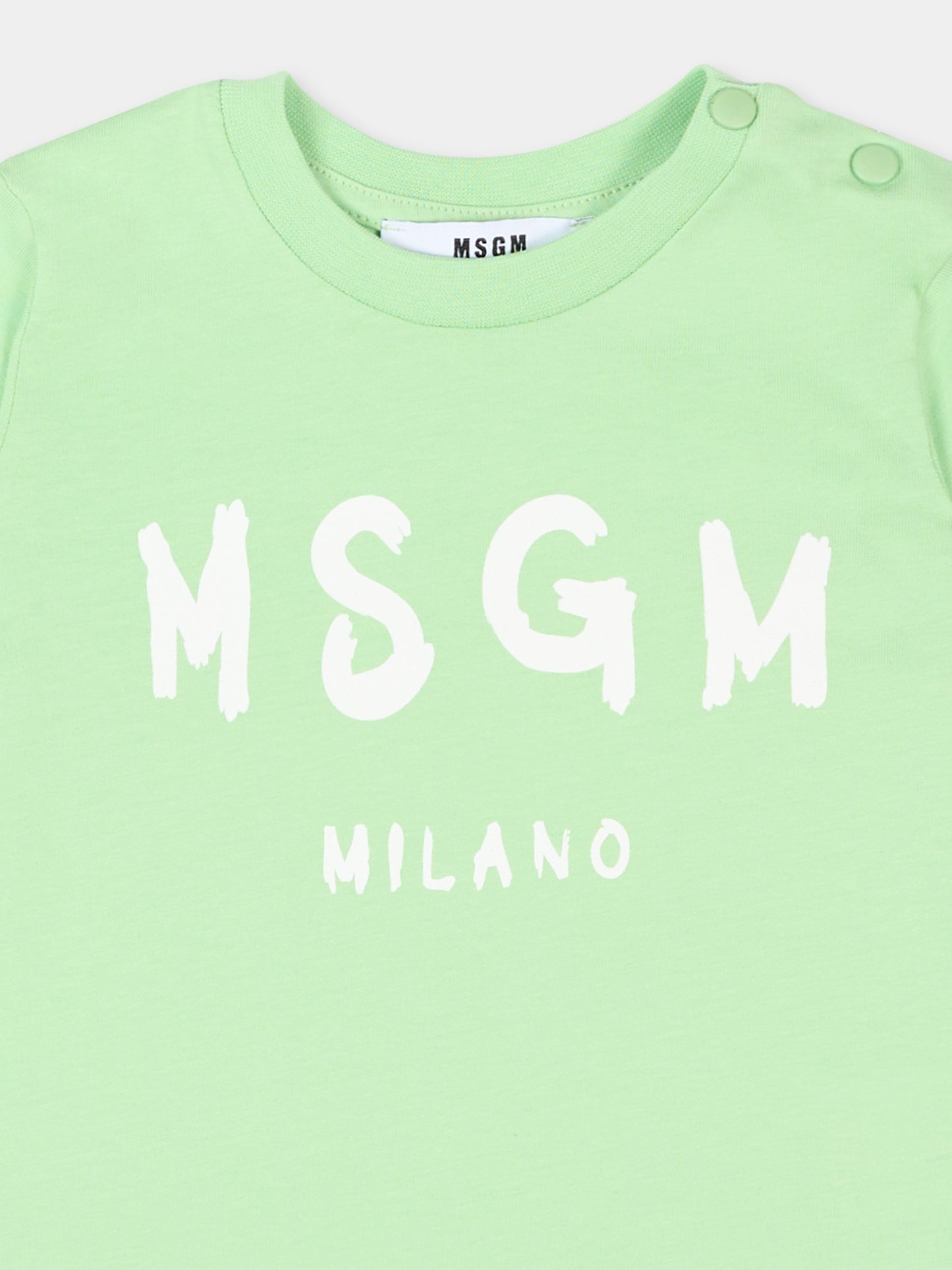 T-Shirt verde per neonati con logo,Msgm Kids,S6MSUNTH266 MS077