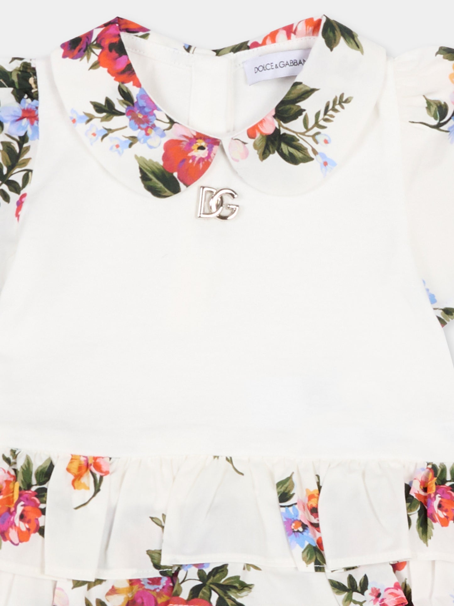 Pagliaccetto bianco per neonata con stampa floreale,Dolce & Gabbana Kids,L21O9O G7PZM S9000