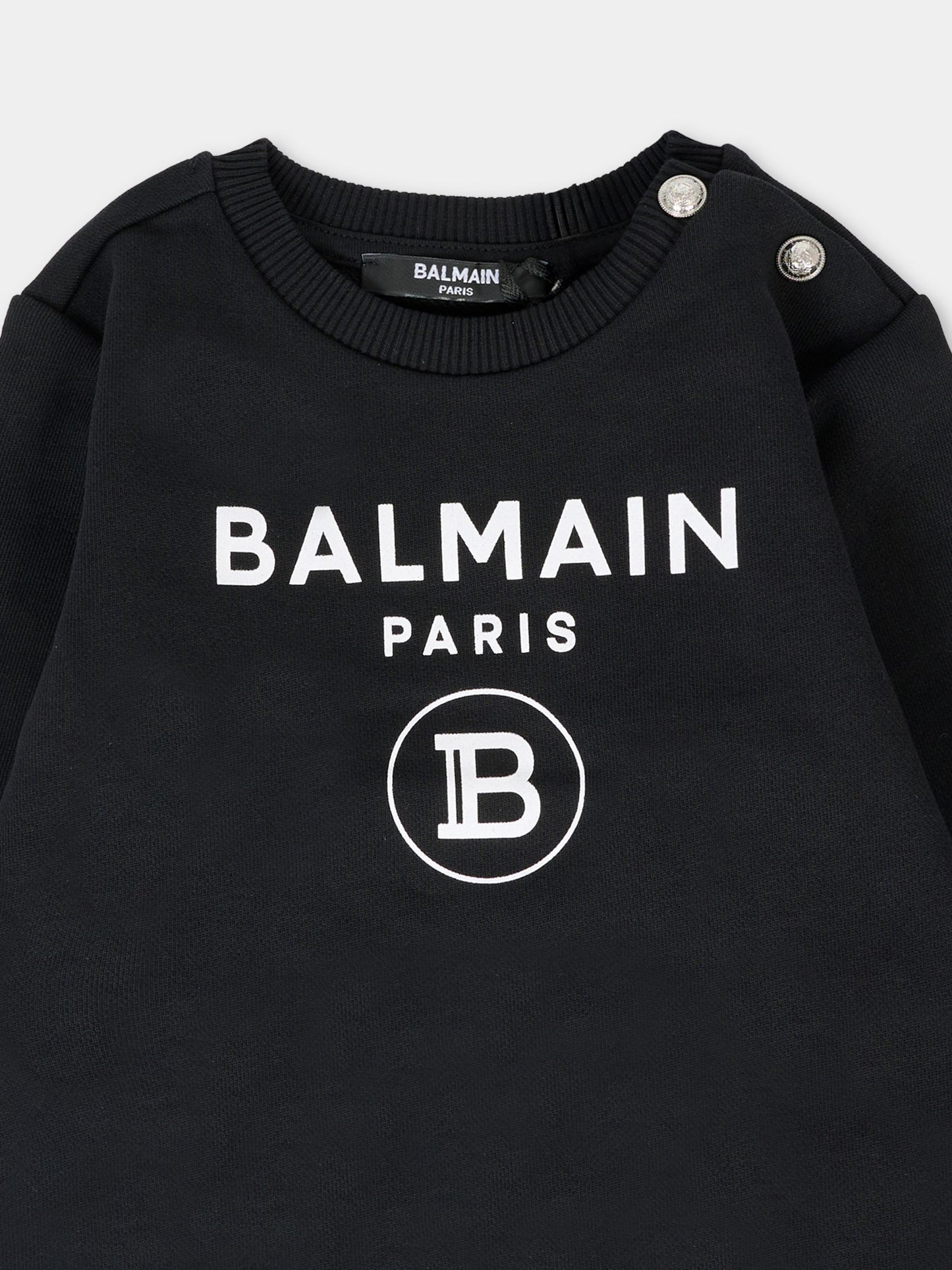 Felpa nera per neonati con logo,Balmain Kids,6R4520 Z0001 930BC