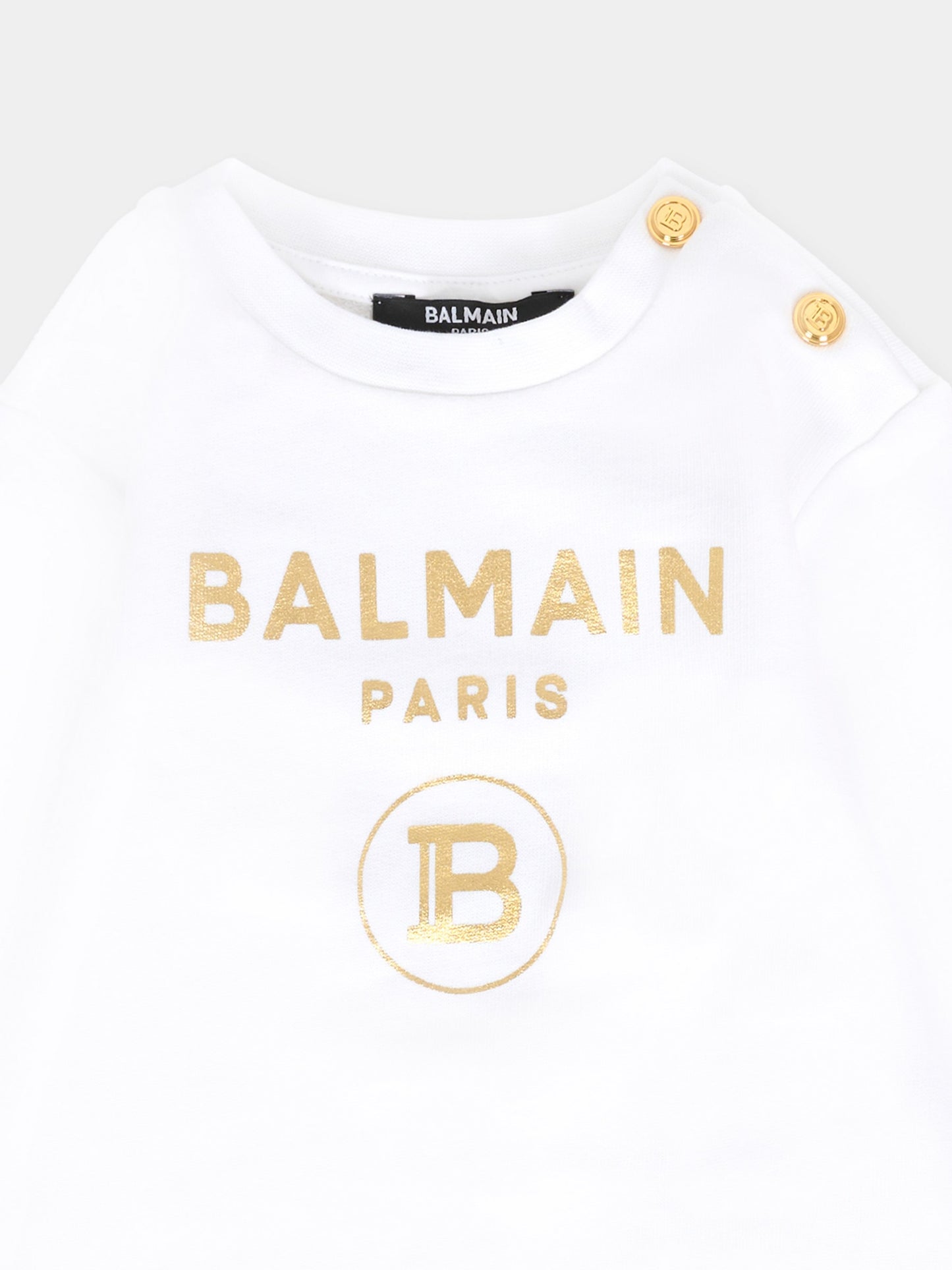 Felpa bianca per neonati con logo dorato,Balmain Kids,6R4530 Z0739 100OR