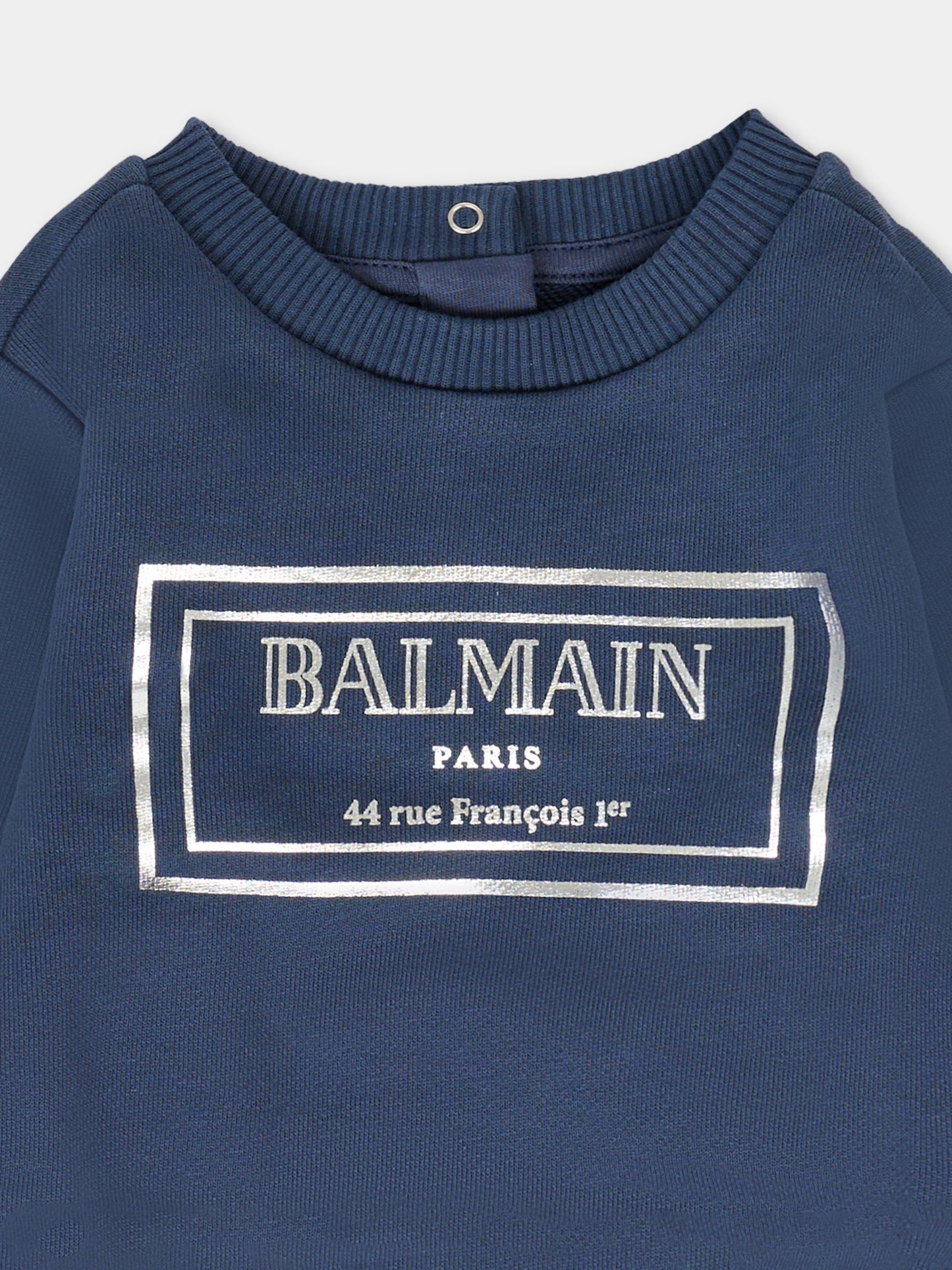 Felpa blu per neonato con logo argentato,Balmain Kids,BT4610 Z0081 649AG