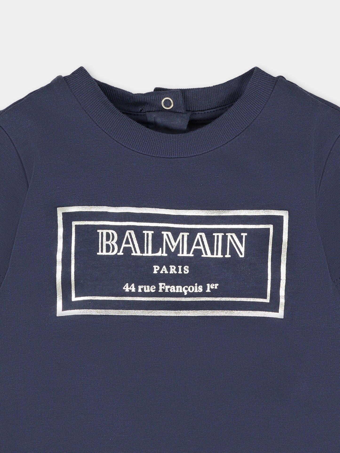 T-shirt blu per neonati con logo argento,Balmain Kids,BT8631 Z0082 649AG