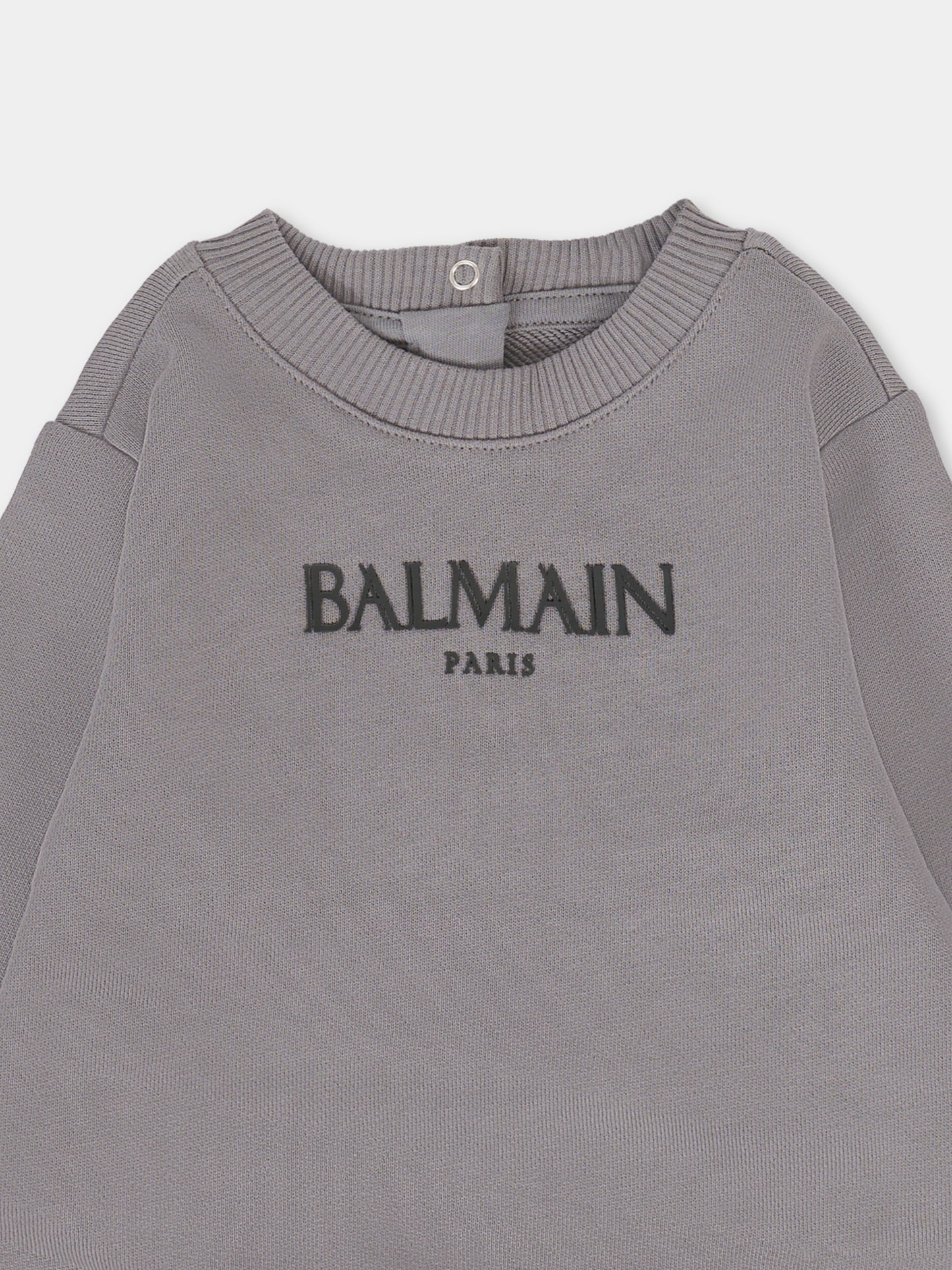 Felpa grigia per neonato con logo,Balmain Kids,BT4640 Z1753 917