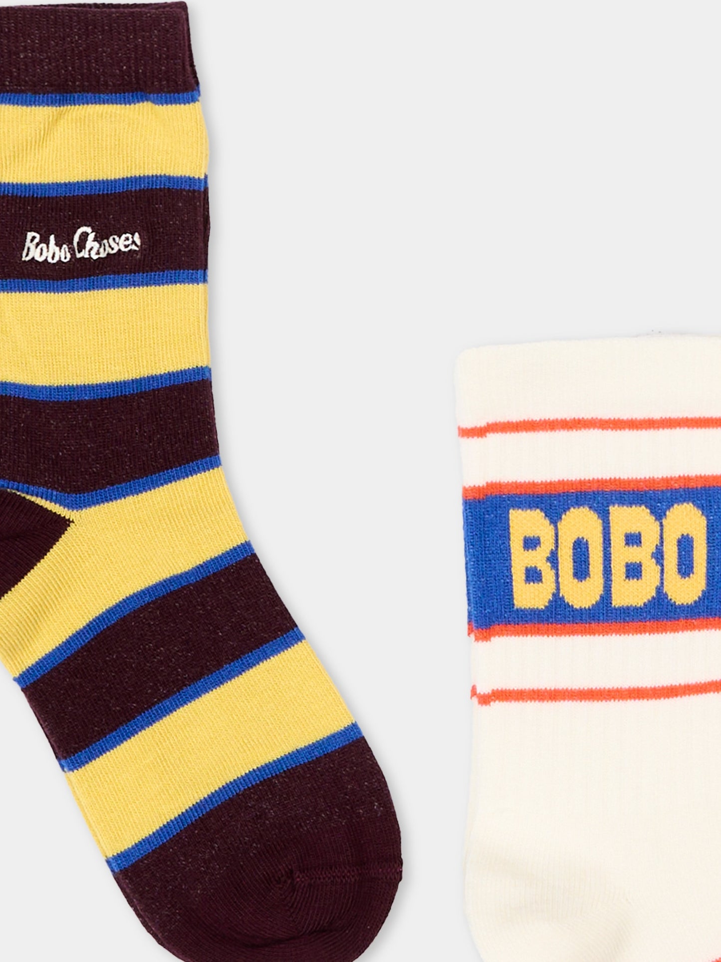 Calzini multicolor per bambini a righe con logo,Bobo Choses,B126AI006