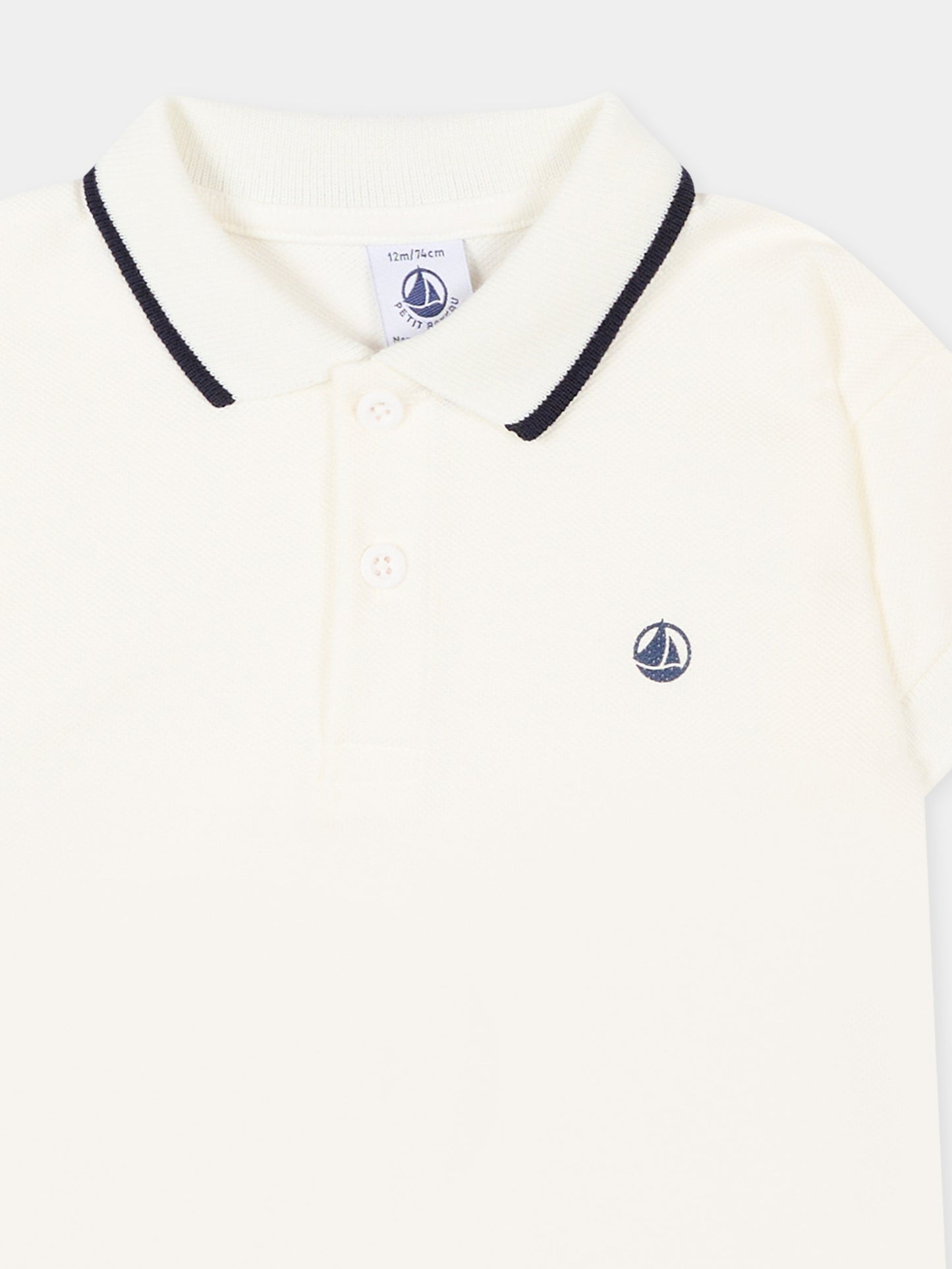 Polo bianca per neonato con logo,Petit Bateau,A0FB5 MARSHMALLOW 01