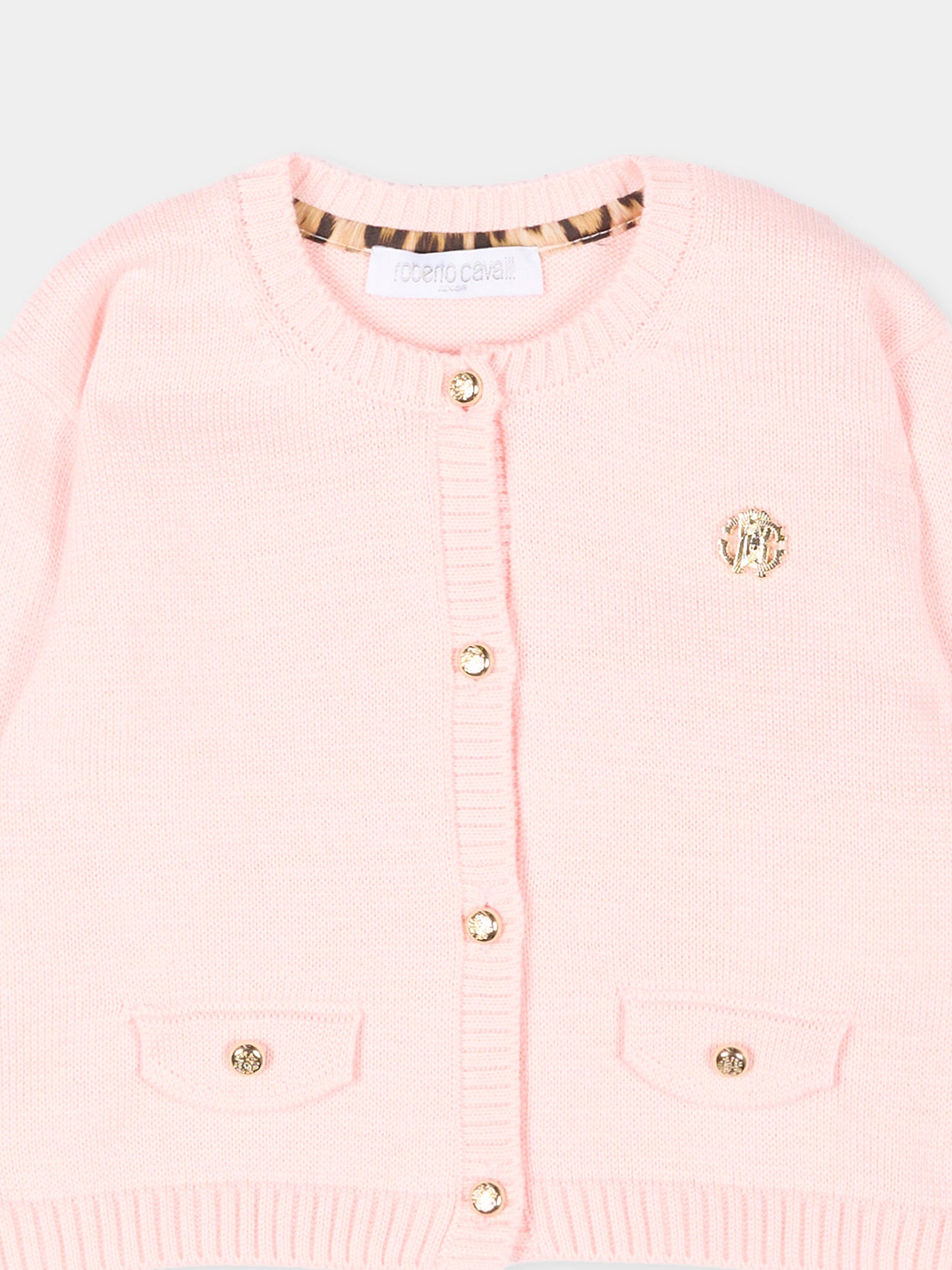 Cardigan rosa per neonata con logo,Roberto Cavalli Kids,CIP26115CD PINK DOGWOOD