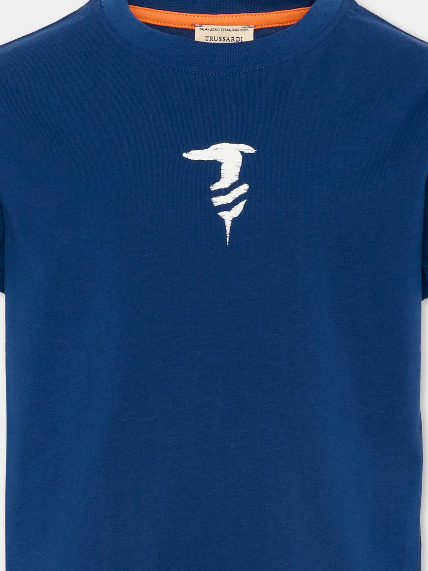 T-shirt blu per bambino con levriero,Trussardi Junior,TIP26048TS BLUE ESTATE