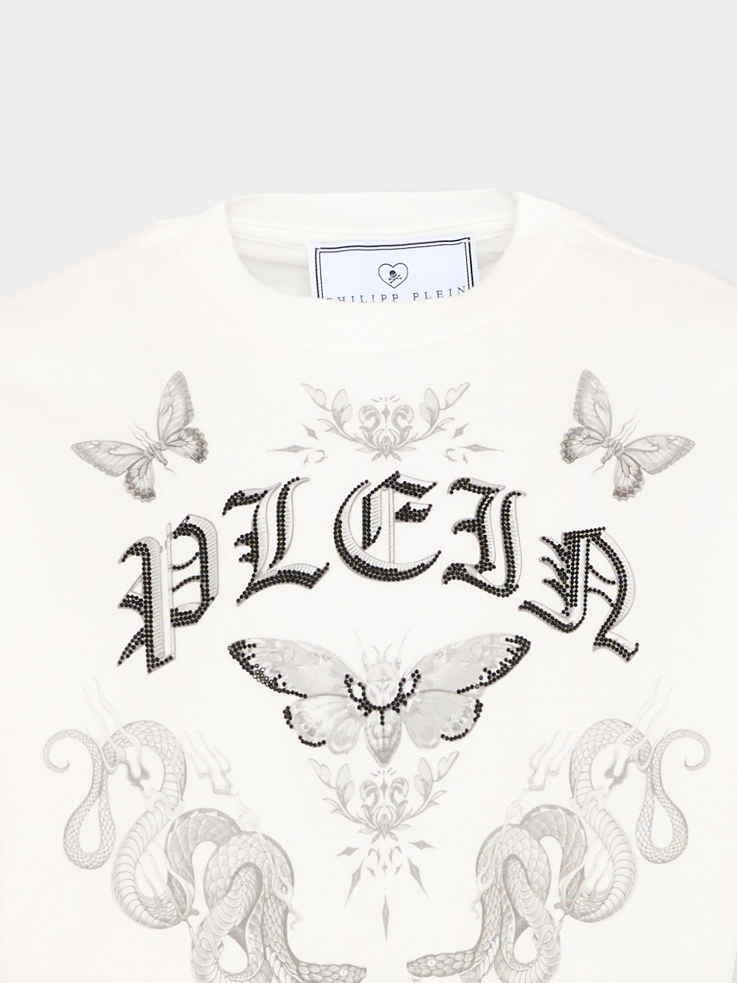 T-shirt bianca per bambina con logo strass,Philipp Plein Junior,S6PHJGTH215 002