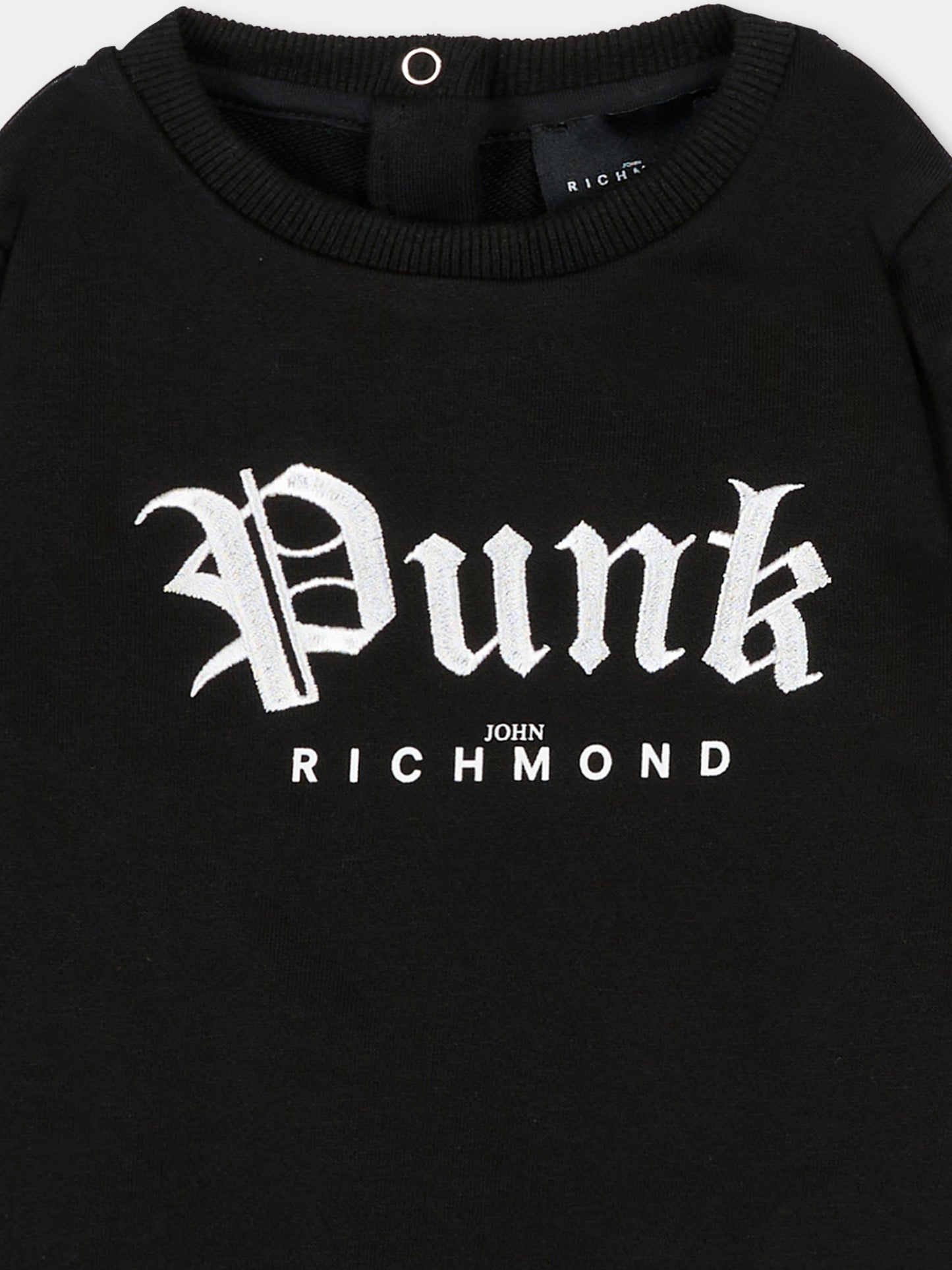 Felpa nera per neonato con scritta ricamata,Richmond,RIA25103FE BLACK