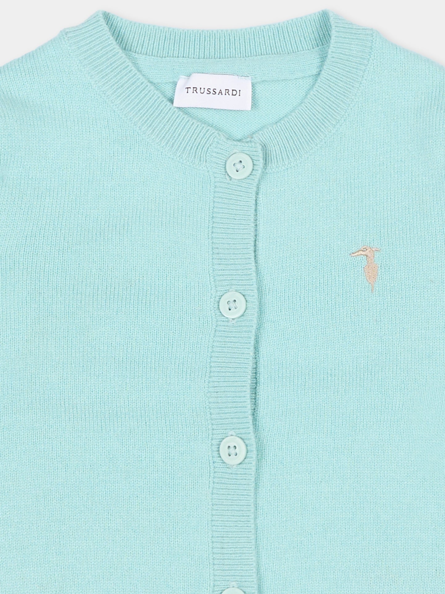Cardigan azzurro per neonata con logo,Trussardi Junior,TIA25010CD BLUE STERLING
