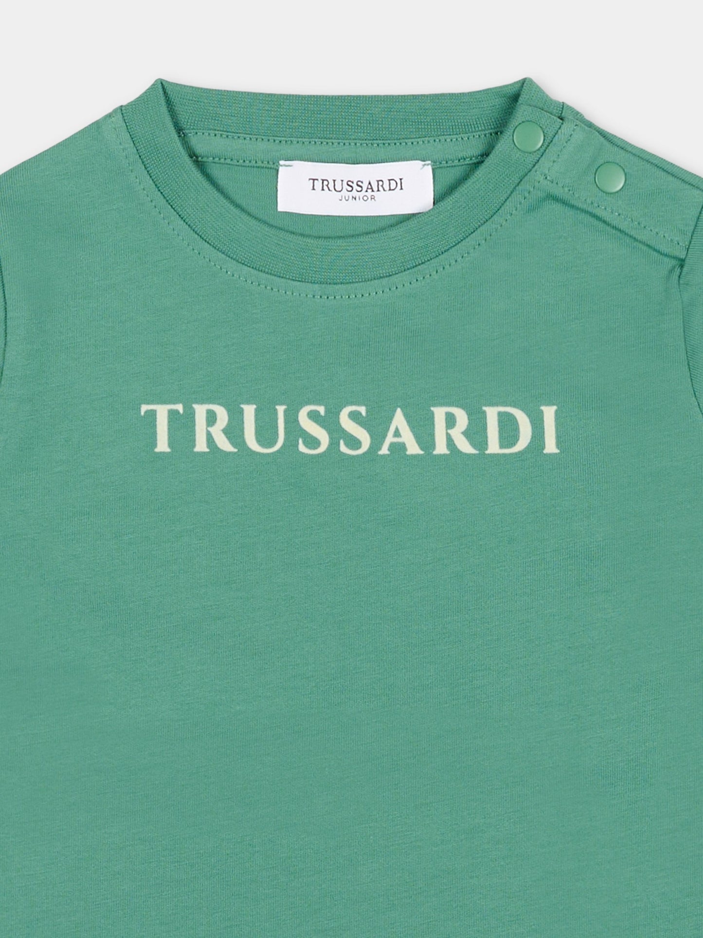 T-shirt verde per neonato con logo,Trussardi Junior,TIA25014TS IVY DARK
