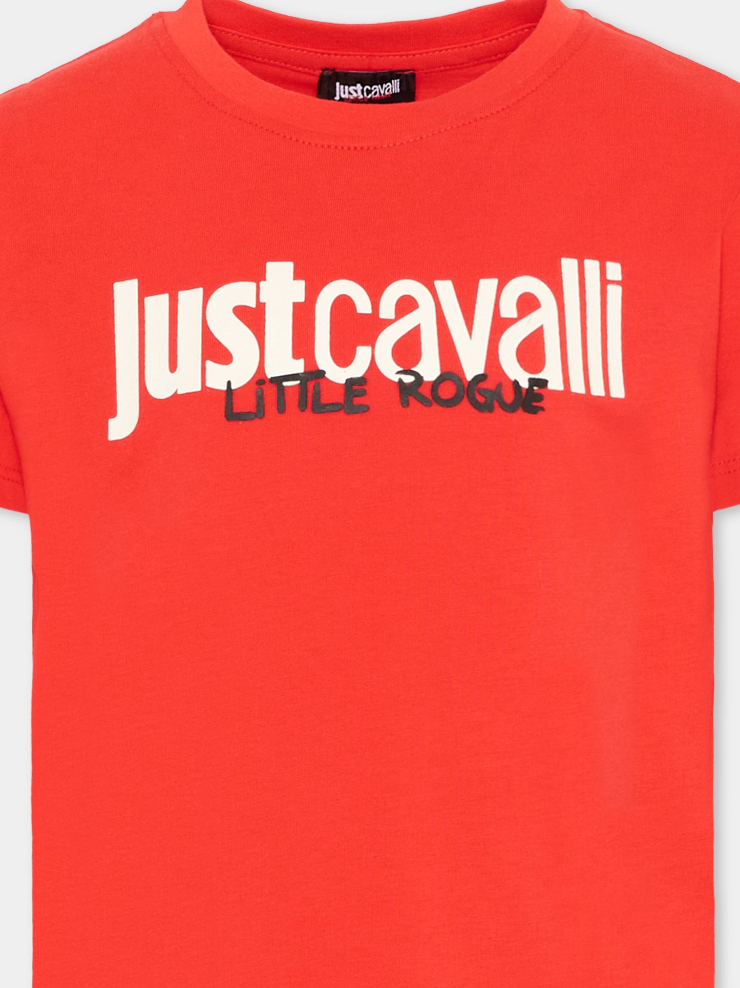 T-Shirt rossa per bambino con logo,Just Cavalli Kids,JIP26047TS RED FLAME SCARLAT
