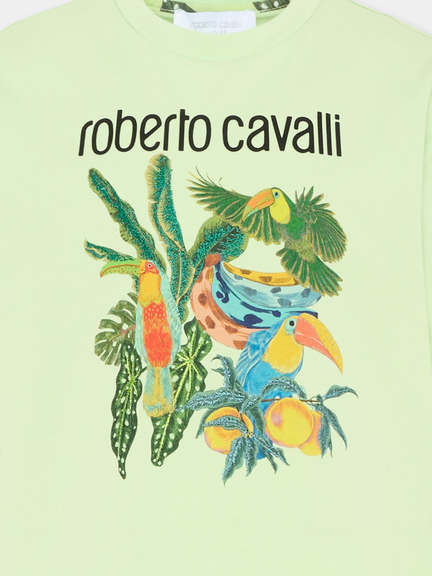T-Shirt verde per bambino con stampa jungle,Roberto Cavalli Kids,CBP26150TS GREEN LETTUCE