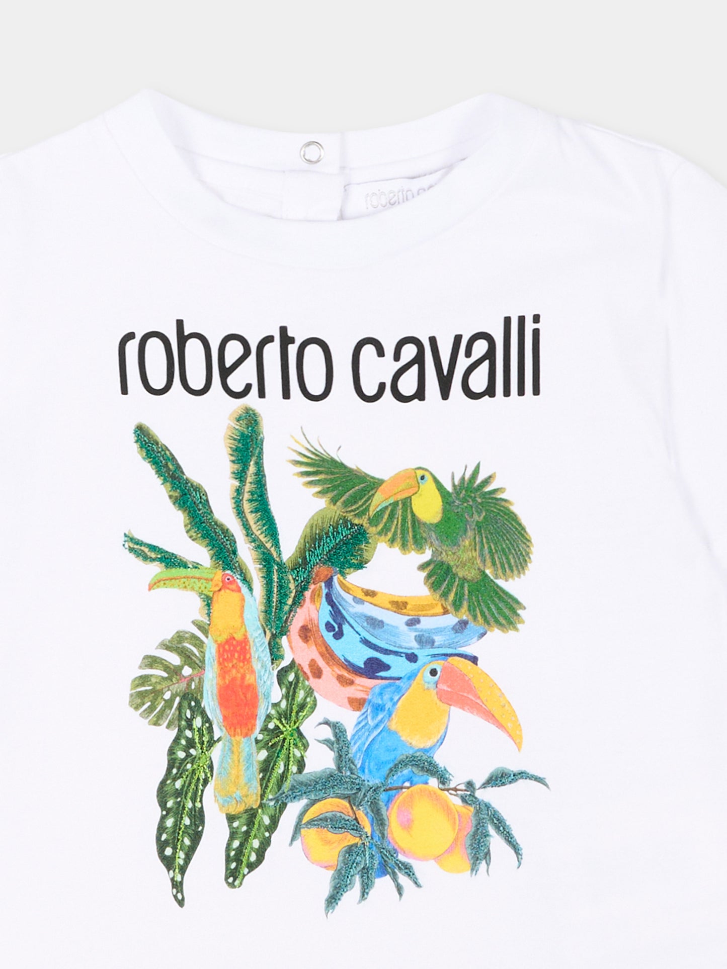 T-shirt bianca per neonato con stampa tropicale,Roberto Cavalli Kids,CIP26083TS WHITE