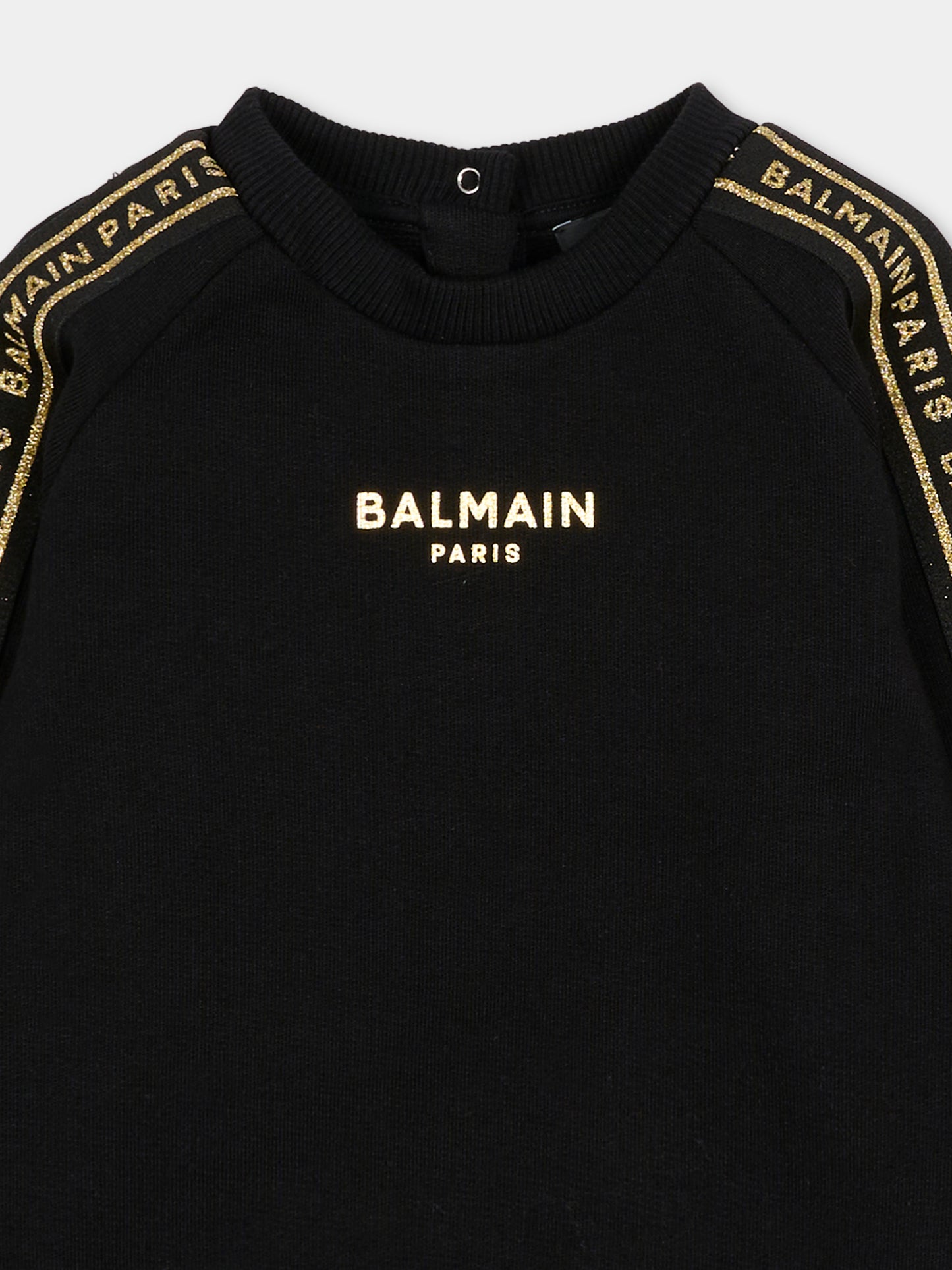 Felpa nera per neonato con logo dorato,Balmain Kids,BT4590 Z0114 930
