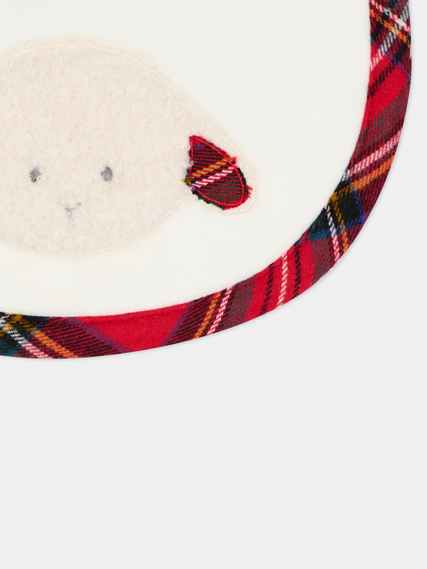 Bavaglino bianco per neonati con agnellino tartan,Le Boo Beebè,CBB011 2060