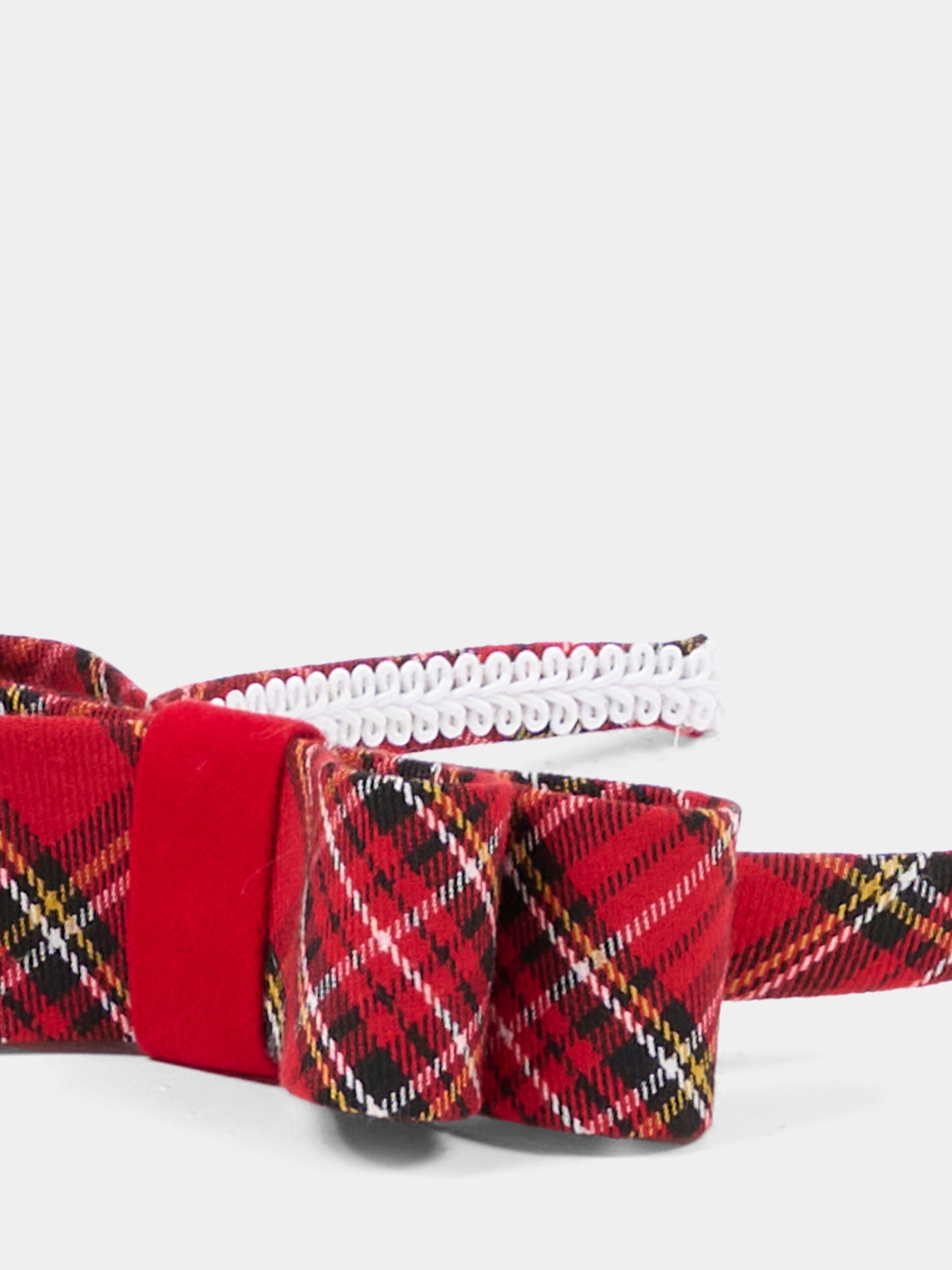 Cerchietto Minnù rosso per bambina con fiocco tartan piccolo,Nennè Studio,MINNU ROSSO TARTAN PICCOLO