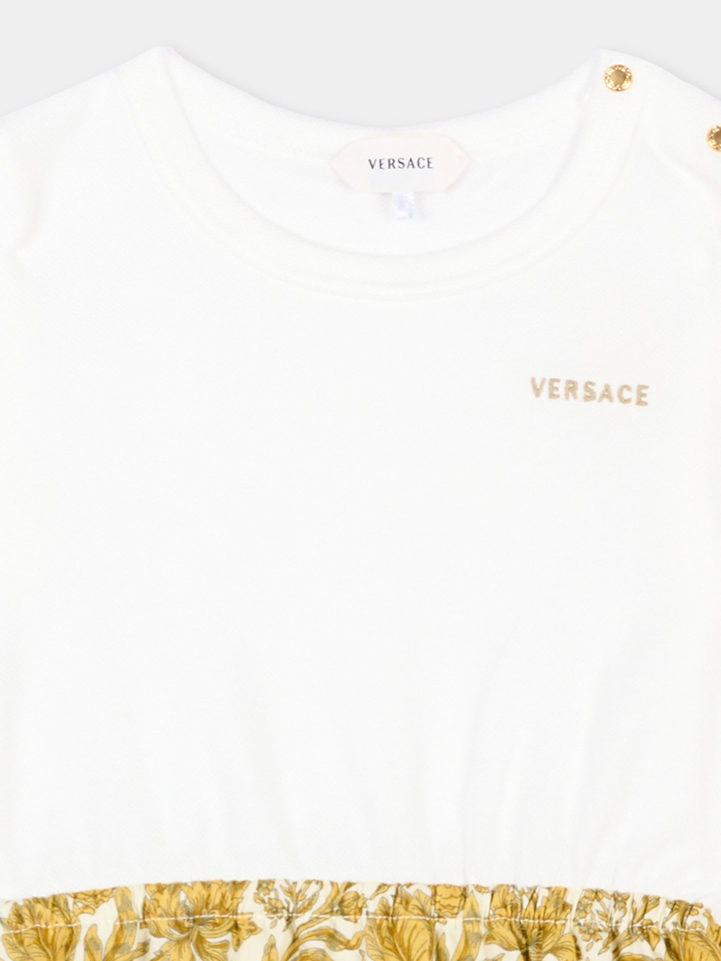Vestito bianco per neonata con stampa barocca,Versace,1025185 1A18167 6WO90
