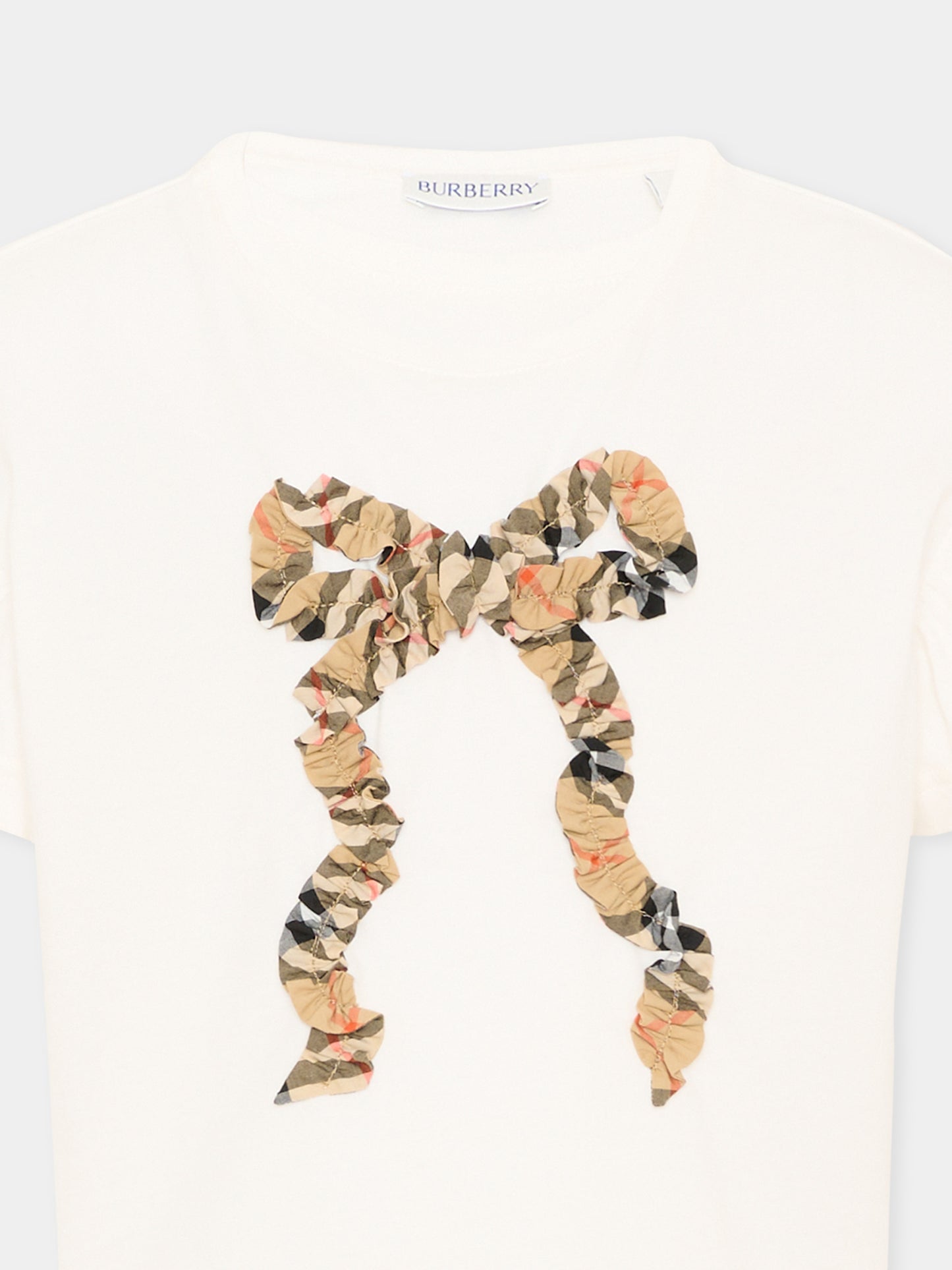 T-shirt ivoire pour Fille avec nœud à carreaux vintage
