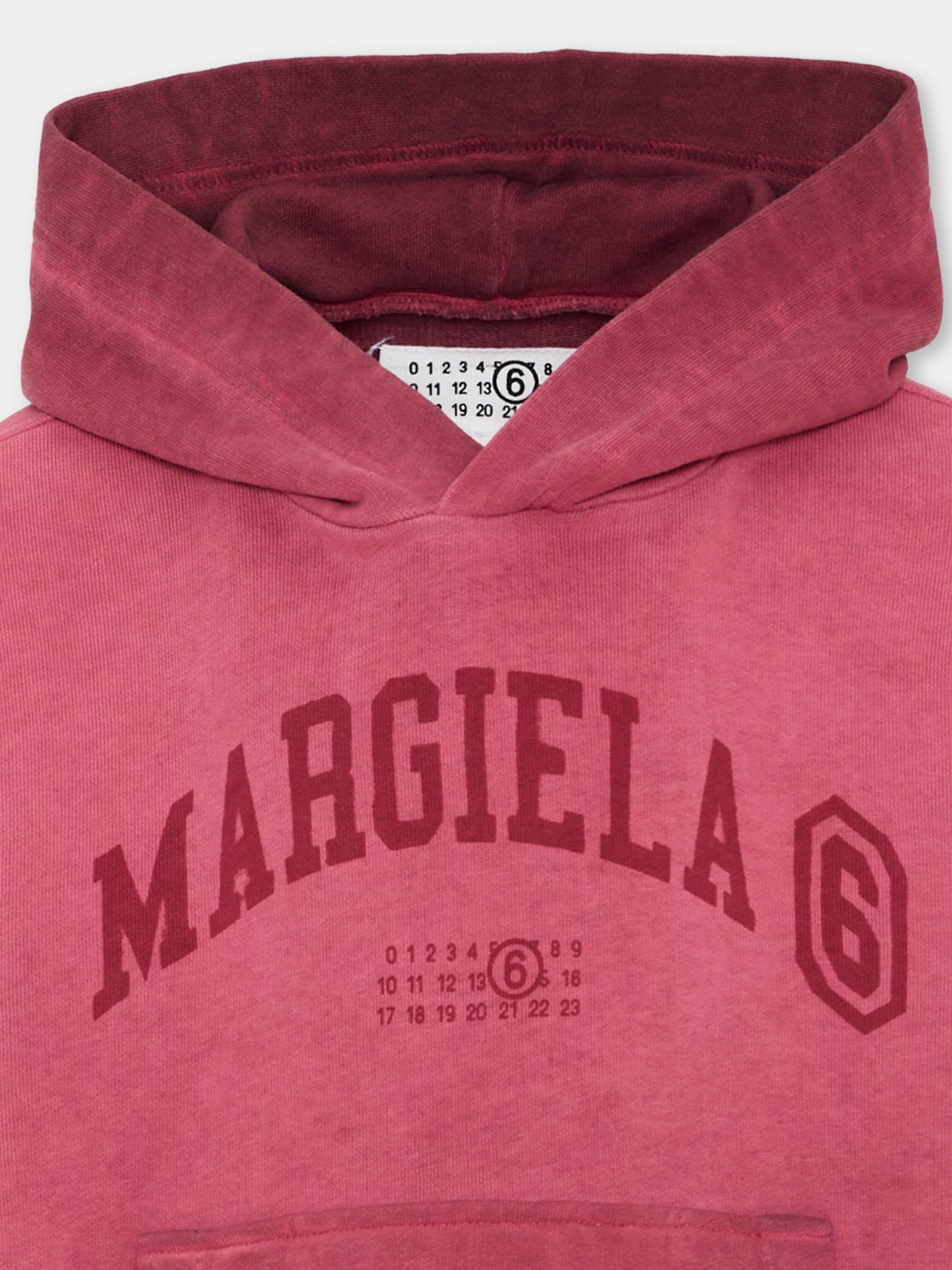 Felpa con cappuccio bordeaux con stampa per bambini,Mm6 Maison Margiela,M61135 MM08P M6403
