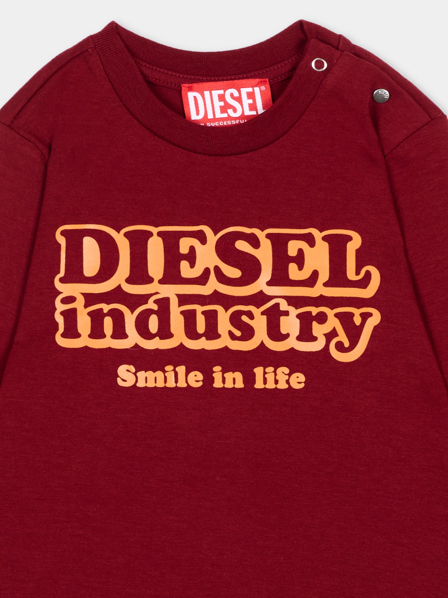 T-Shirt a manica lunga bordeaux per neonati con logo,Diesel,K00860 00YI9 K440